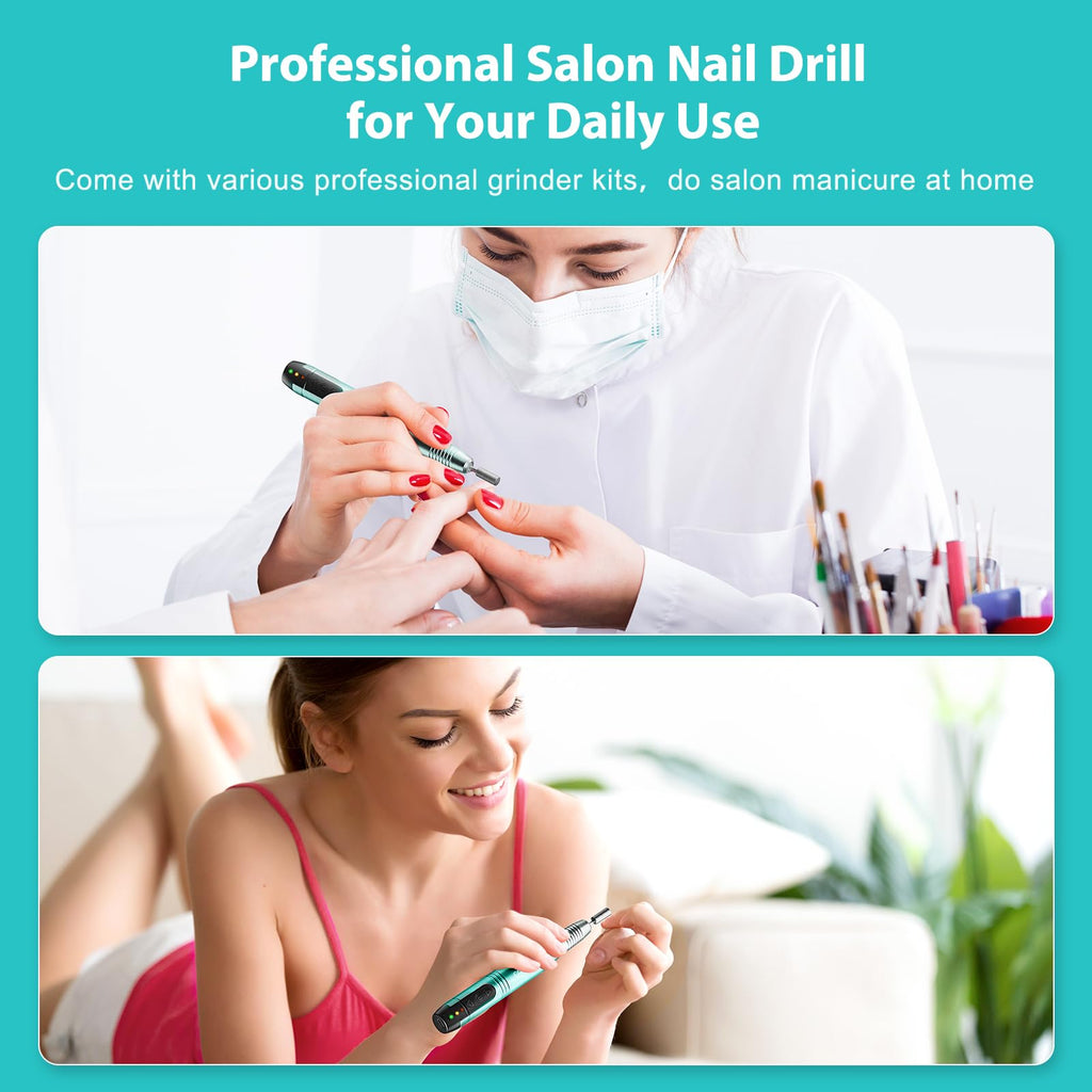 COSLUS C20 Cordless Nail Drill Electric File: Professional for Acrylic Gel Dip Powder Nails, Portable All-in-One Nail Drill Machine Kit for Manicure & Pedicure, Rechargeable Lightweight, Purple