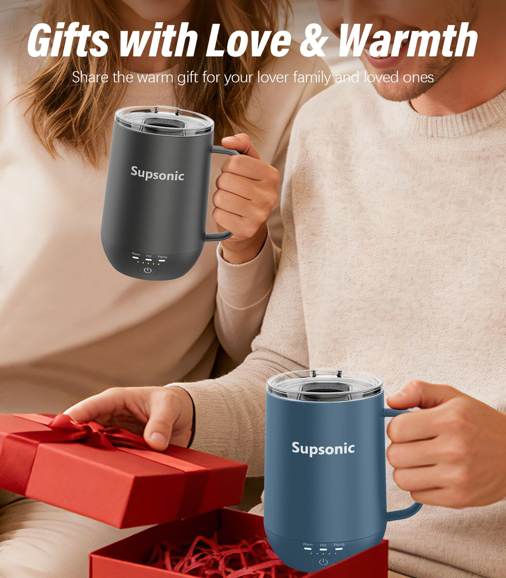 Supsonic - 16oz Self Heating Coffee Mug, Smart Heated Coffee Mug Faster Direct-Contact Heating Up to 149°F, Coffee Mug Warmer Set with Auto Shut-Off - Gifts for Men Women | S2