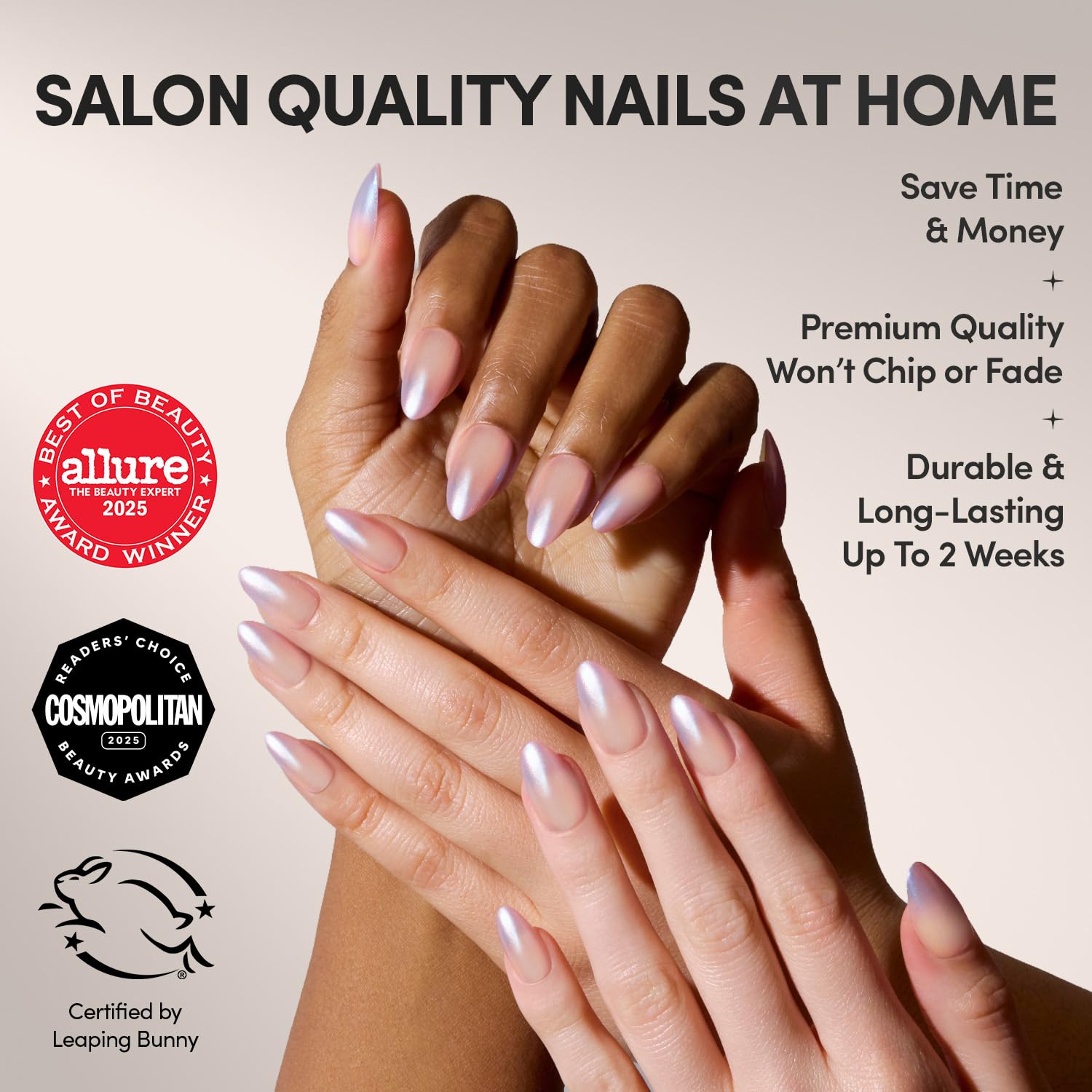 Glamnetic Press On Nails - MaDamn | French Tip UV Finish Short Pointed Almond Fake Nails, Salon Quality Semi-Transparent Nails in 12 Sizes - 24 Nail Kit with Glue