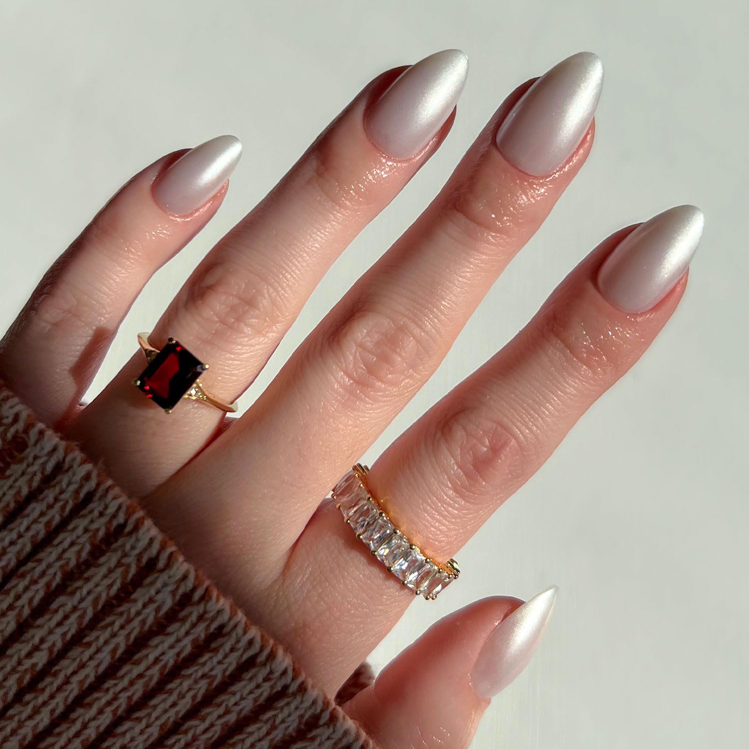 Glamnetic Press On Nails - MaDamn | French Tip UV Finish Short Pointed Almond Fake Nails, Salon Quality Semi-Transparent Nails in 12 Sizes - 24 Nail Kit with Glue