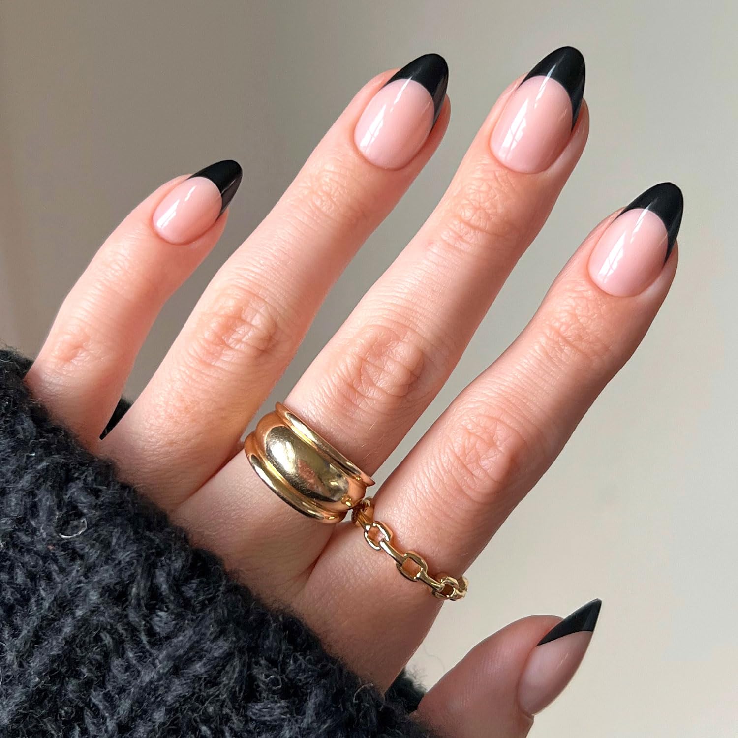 Glamnetic Press On Nails - MaDamn | French Tip UV Finish Short Pointed Almond Fake Nails, Salon Quality Semi-Transparent Nails in 12 Sizes - 24 Nail Kit with Glue