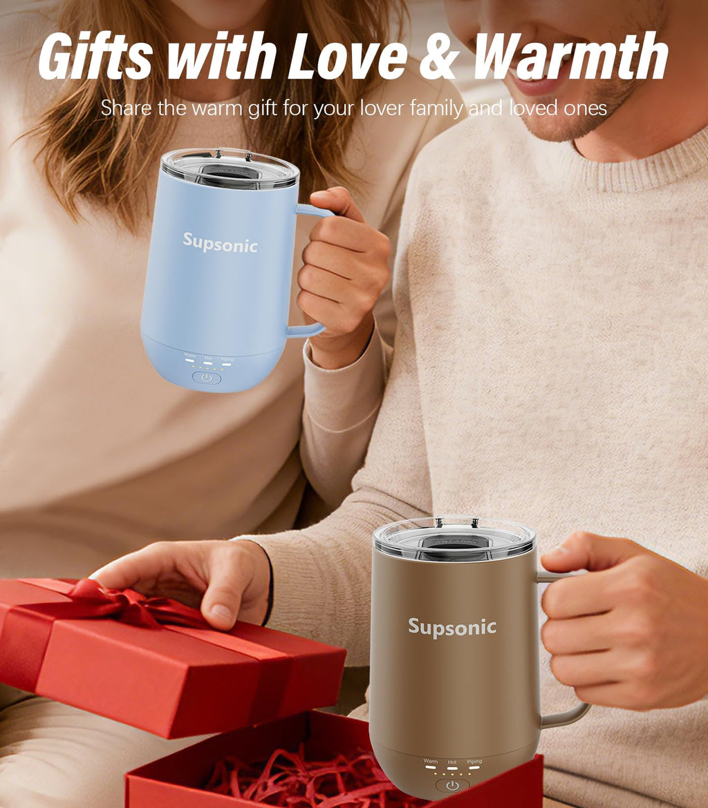 Supsonic - 16oz Self Heating Coffee Mug, Smart Heated Coffee Mug Faster Direct-Contact Heating Up to 149°F, Coffee Mug Warmer Set with Auto Shut-Off - Gifts for Men Women | S2