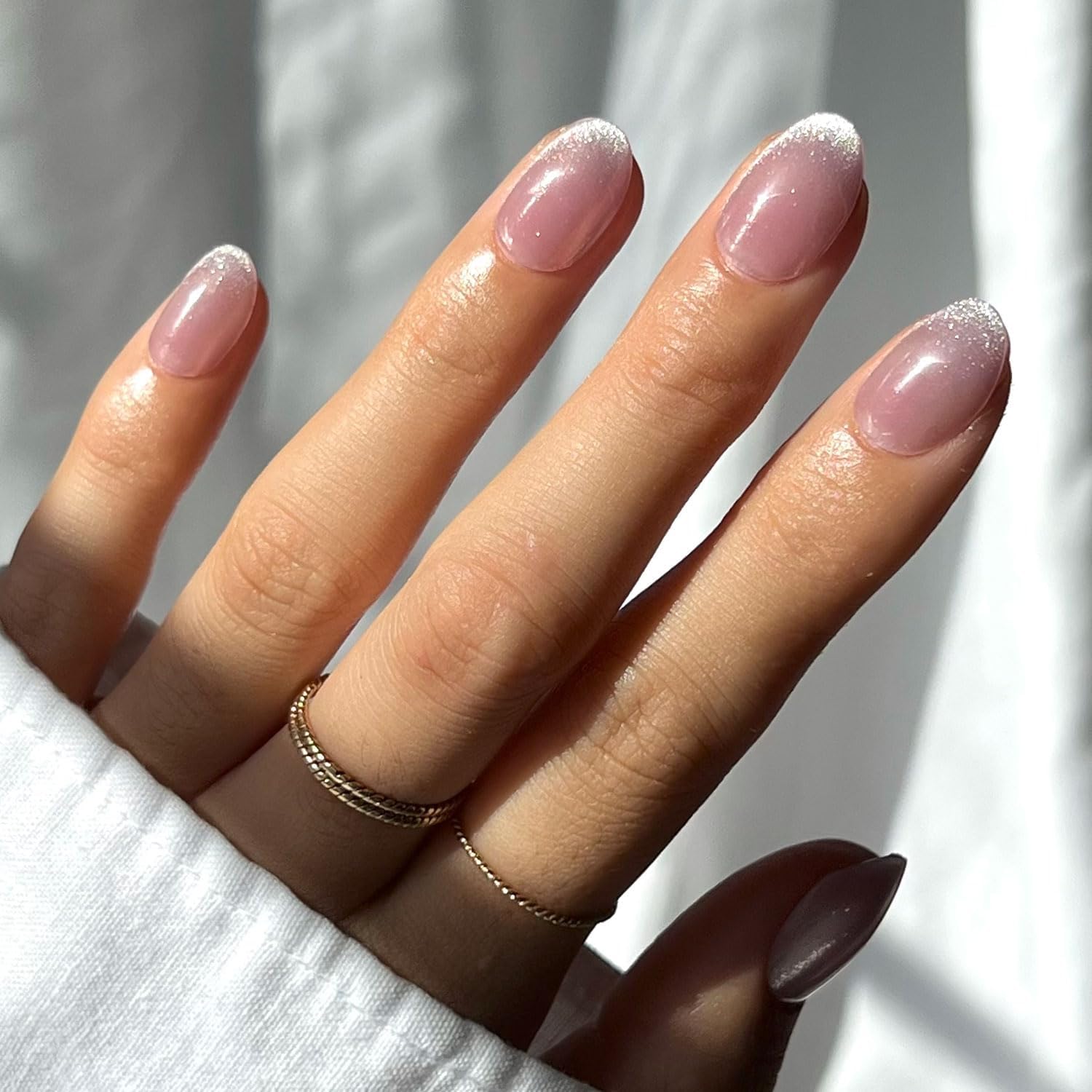 Glamnetic Press On Nails - MaDamn | French Tip UV Finish Short Pointed Almond Fake Nails, Salon Quality Semi-Transparent Nails in 12 Sizes - 24 Nail Kit with Glue