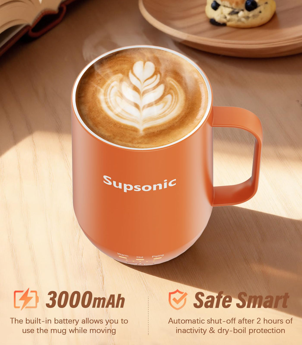 Supsonic - 16oz Self Heating Coffee Mug, Smart Heated Coffee Mug Faster Direct-Contact Heating Up to 149°F, Coffee Mug Warmer Set with Auto Shut-Off - Gifts for Men Women | S2