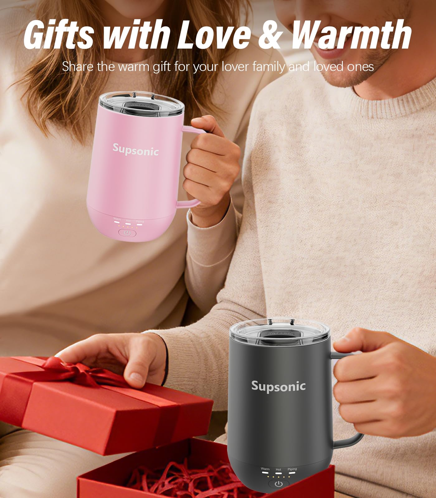 Supsonic - 16oz Self Heating Coffee Mug, Smart Heated Coffee Mug Faster Direct-Contact Heating Up to 149°F, Coffee Mug Warmer Set with Auto Shut-Off - Gifts for Men Women | S2
