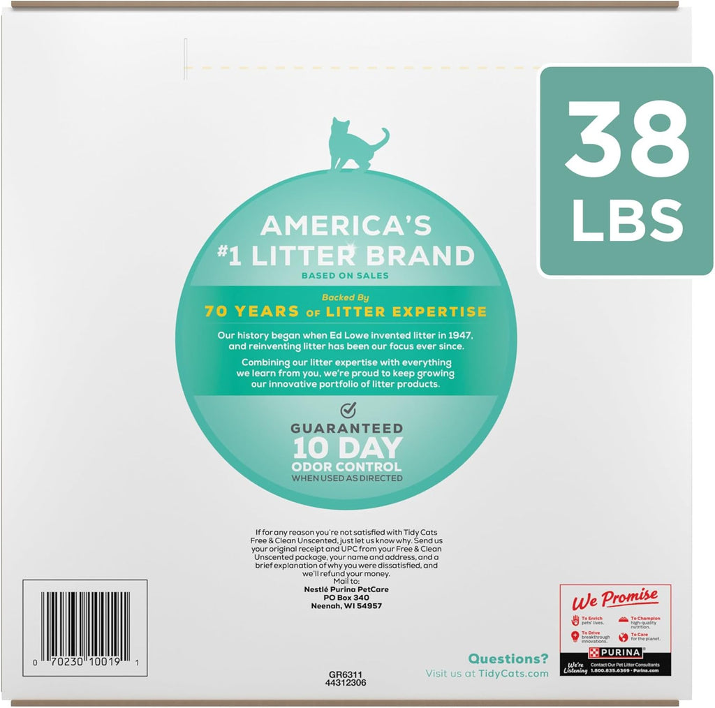 Purina Tidy Cats Free and Clean Unscented Clumping Cat Litter with Odor Control - 38 lb. Box