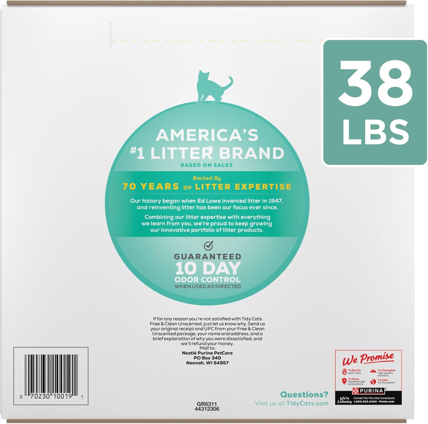 Purina Tidy Cats Free and Clean Unscented Clumping Cat Litter with Odor Control - 38 lb. Box