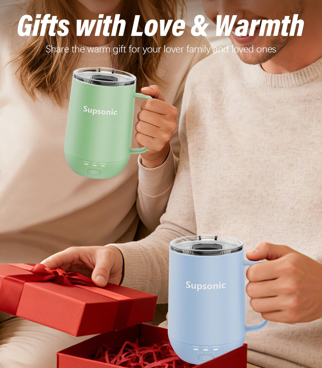 Supsonic - 16oz Self Heating Coffee Mug, Smart Heated Coffee Mug Faster Direct-Contact Heating Up to 149°F, Coffee Mug Warmer Set with Auto Shut-Off - Gifts for Men Women | S2