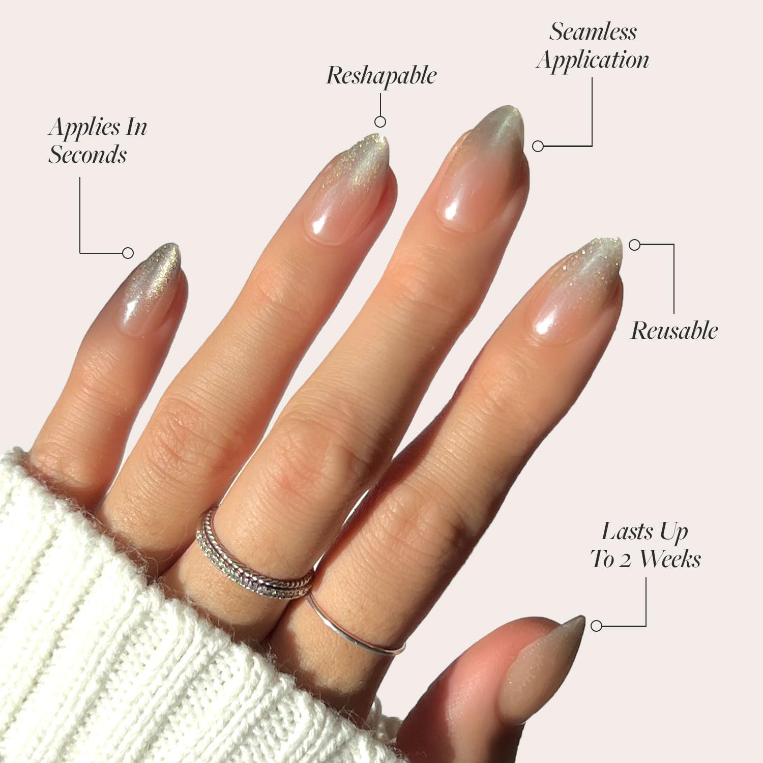 Glamnetic Press On Nails - MaDamn | French Tip UV Finish Short Pointed Almond Fake Nails, Salon Quality Semi-Transparent Nails in 12 Sizes - 24 Nail Kit with Glue