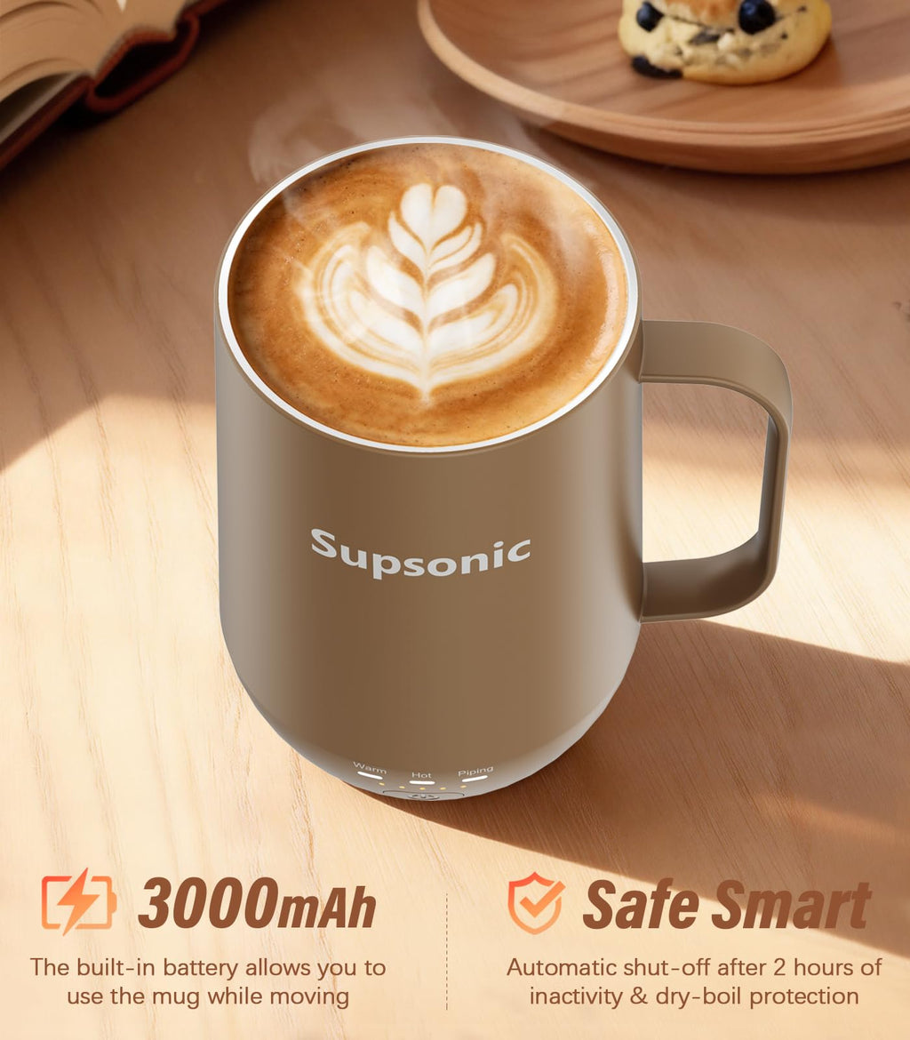 Supsonic - 16oz Self Heating Coffee Mug, Smart Heated Coffee Mug Faster Direct-Contact Heating Up to 149°F, Coffee Mug Warmer Set with Auto Shut-Off - Gifts for Men Women | S2