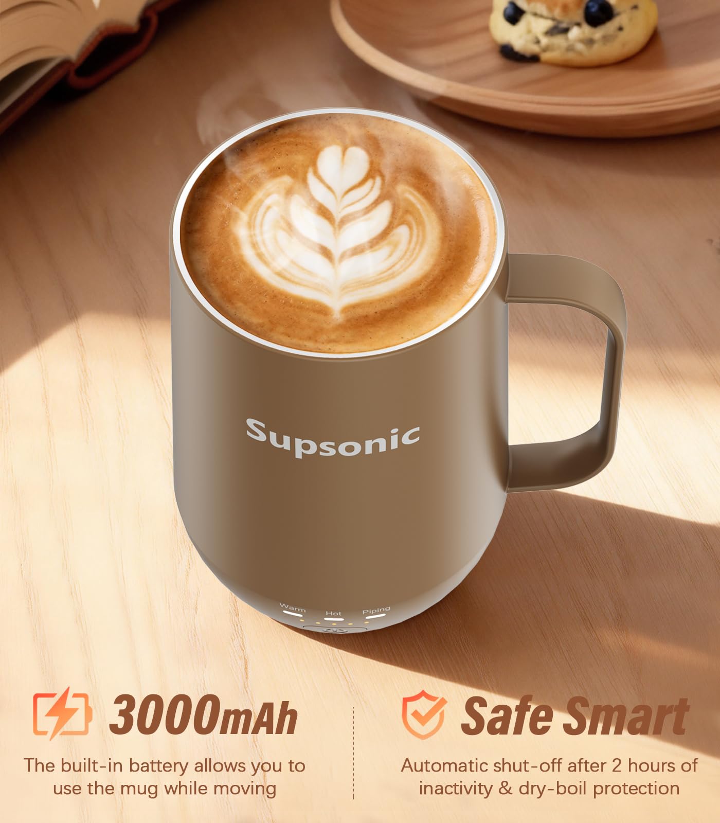 Supsonic - 16oz Self Heating Coffee Mug, Smart Heated Coffee Mug Faster Direct-Contact Heating Up to 149°F, Coffee Mug Warmer Set with Auto Shut-Off - Gifts for Men Women | S2
