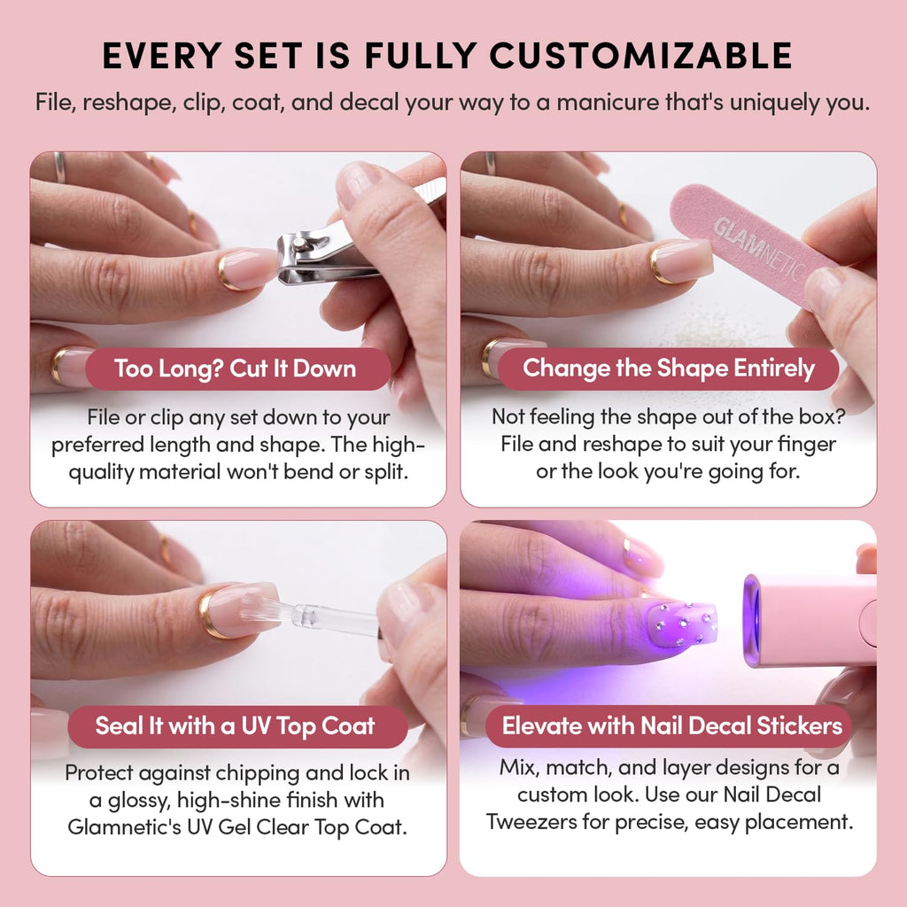 Glamnetic Press On Nails - MaDamn | French Tip UV Finish Short Pointed Almond Fake Nails, Salon Quality Semi-Transparent Nails in 12 Sizes - 24 Nail Kit with Glue