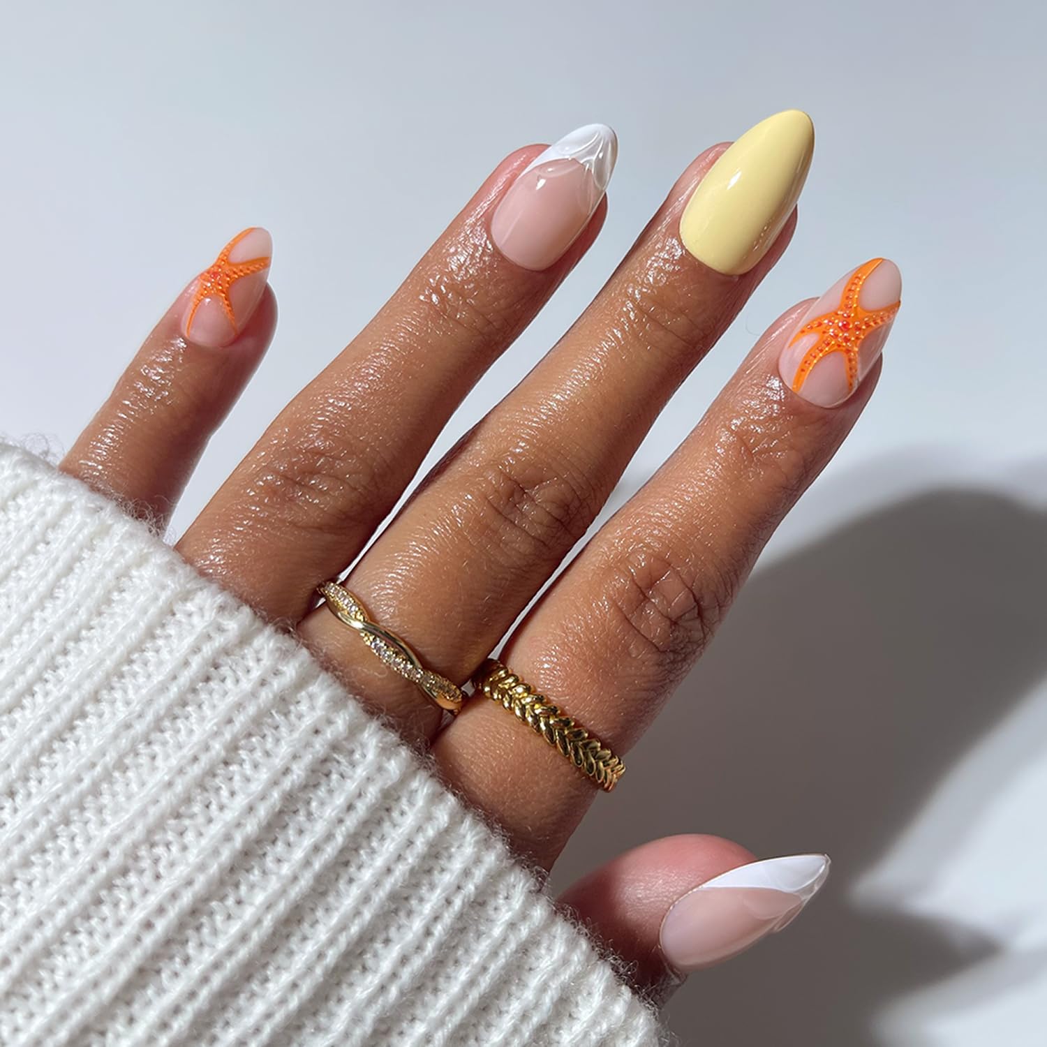 Glamnetic Press On Nails - MaDamn | French Tip UV Finish Short Pointed Almond Fake Nails, Salon Quality Semi-Transparent Nails in 12 Sizes - 24 Nail Kit with Glue