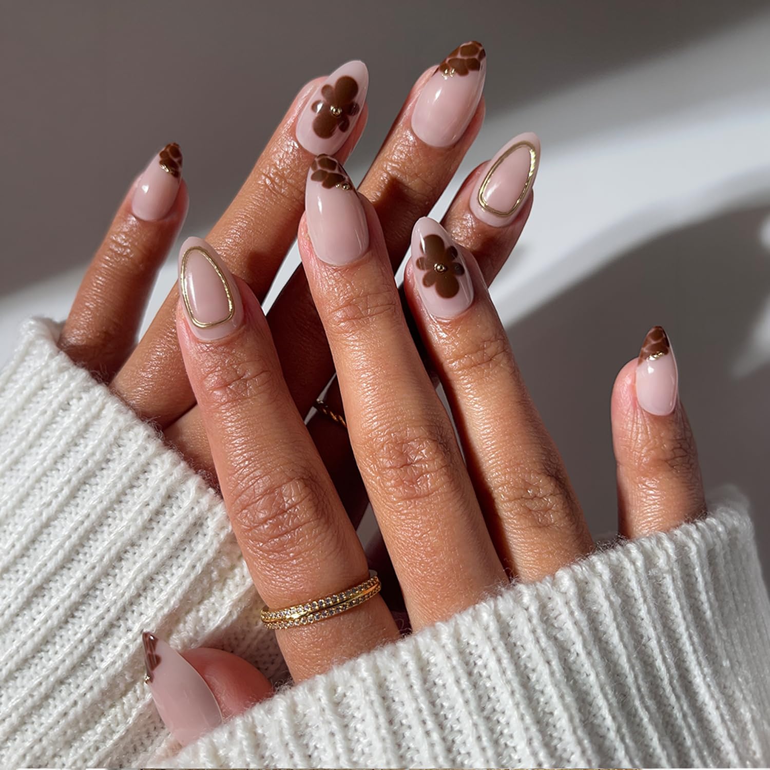 Glamnetic Press On Nails - MaDamn | French Tip UV Finish Short Pointed Almond Fake Nails, Salon Quality Semi-Transparent Nails in 12 Sizes - 24 Nail Kit with Glue