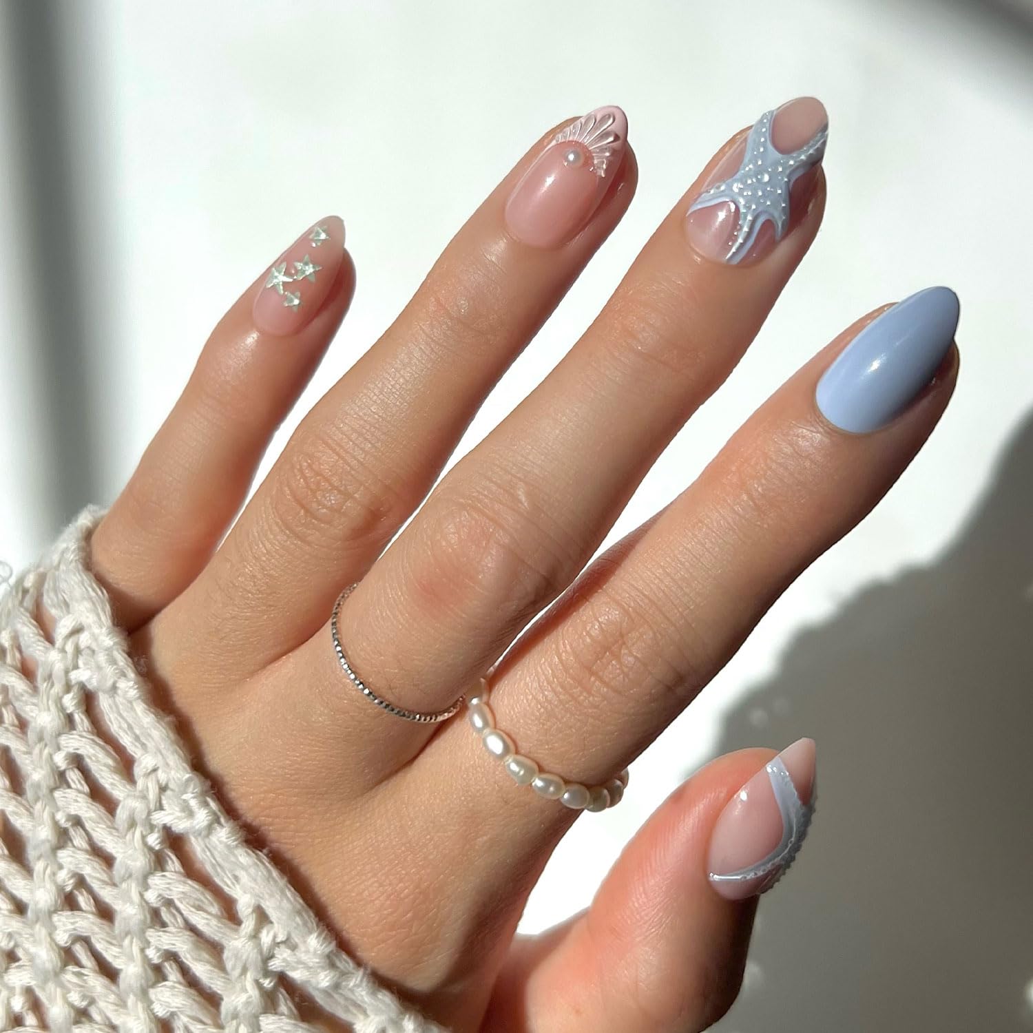 Glamnetic Press On Nails - MaDamn | French Tip UV Finish Short Pointed Almond Fake Nails, Salon Quality Semi-Transparent Nails in 12 Sizes - 24 Nail Kit with Glue