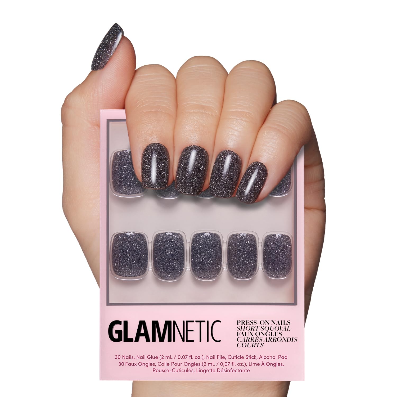 Glamnetic Press On Nails - MaDamn | French Tip UV Finish Short Pointed Almond Fake Nails, Salon Quality Semi-Transparent Nails in 12 Sizes - 24 Nail Kit with Glue