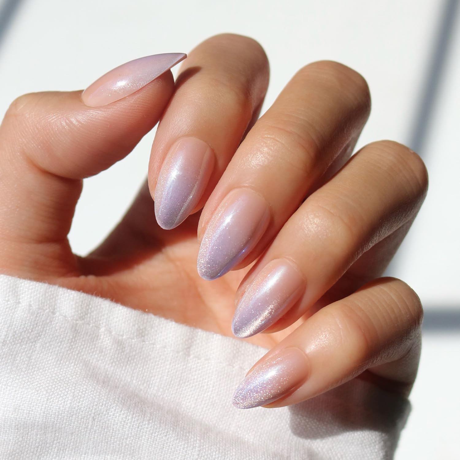 Glamnetic Press On Nails - MaDamn | French Tip UV Finish Short Pointed Almond Fake Nails, Salon Quality Semi-Transparent Nails in 12 Sizes - 24 Nail Kit with Glue