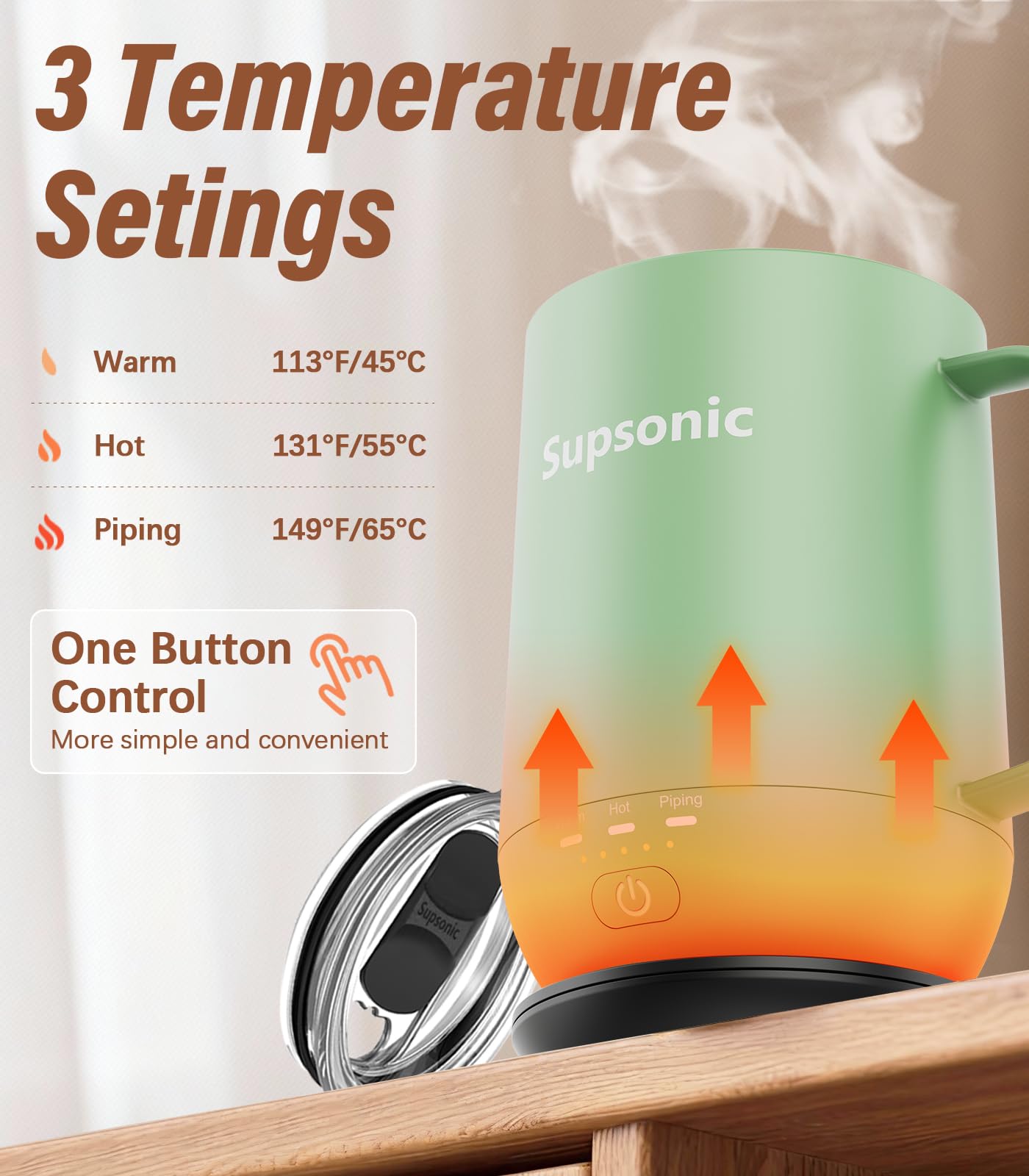 Supsonic - 16oz Self Heating Coffee Mug, Smart Heated Coffee Mug Faster Direct-Contact Heating Up to 149°F, Coffee Mug Warmer Set with Auto Shut-Off - Gifts for Men Women | S2