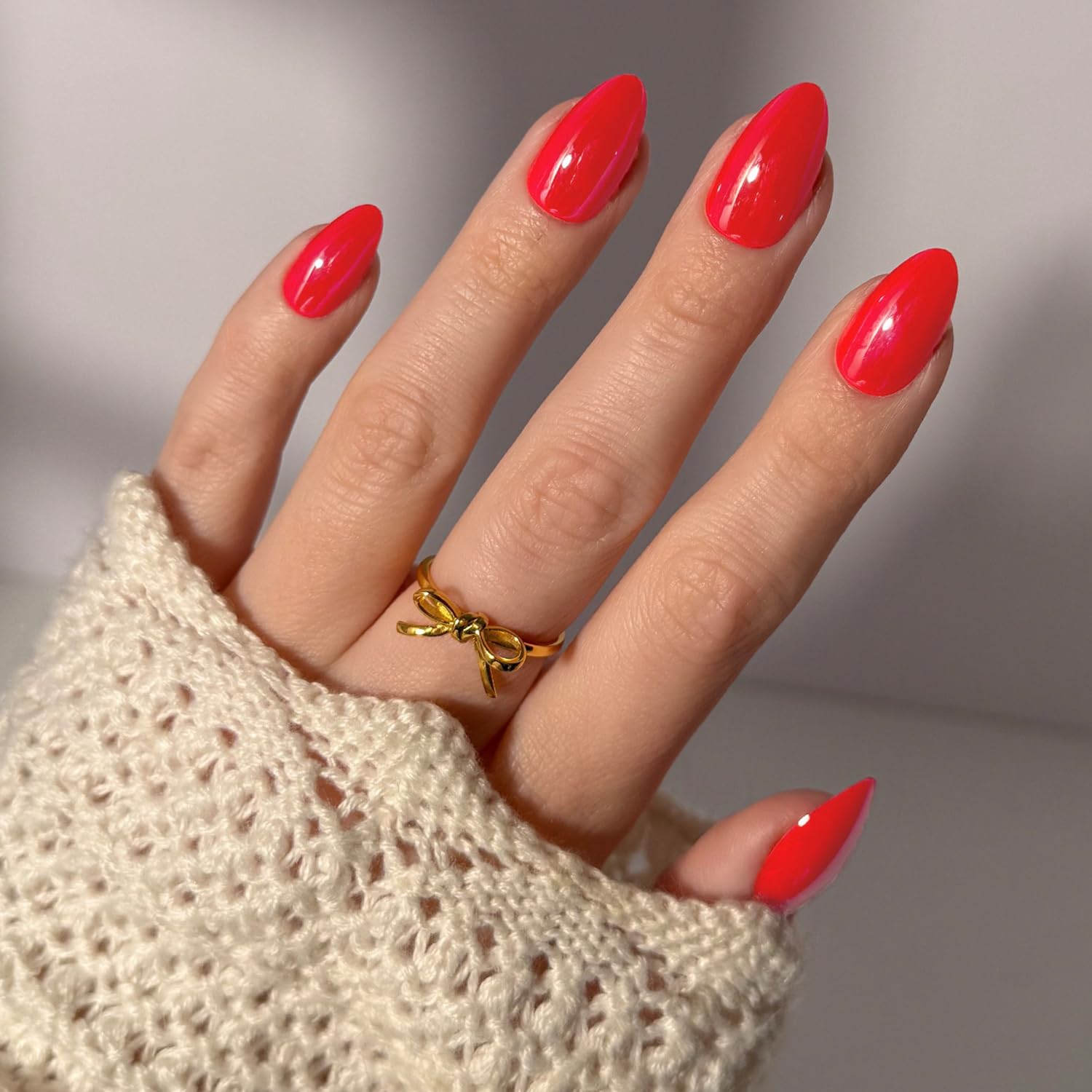 Glamnetic Press On Nails - MaDamn | French Tip UV Finish Short Pointed Almond Fake Nails, Salon Quality Semi-Transparent Nails in 12 Sizes - 24 Nail Kit with Glue