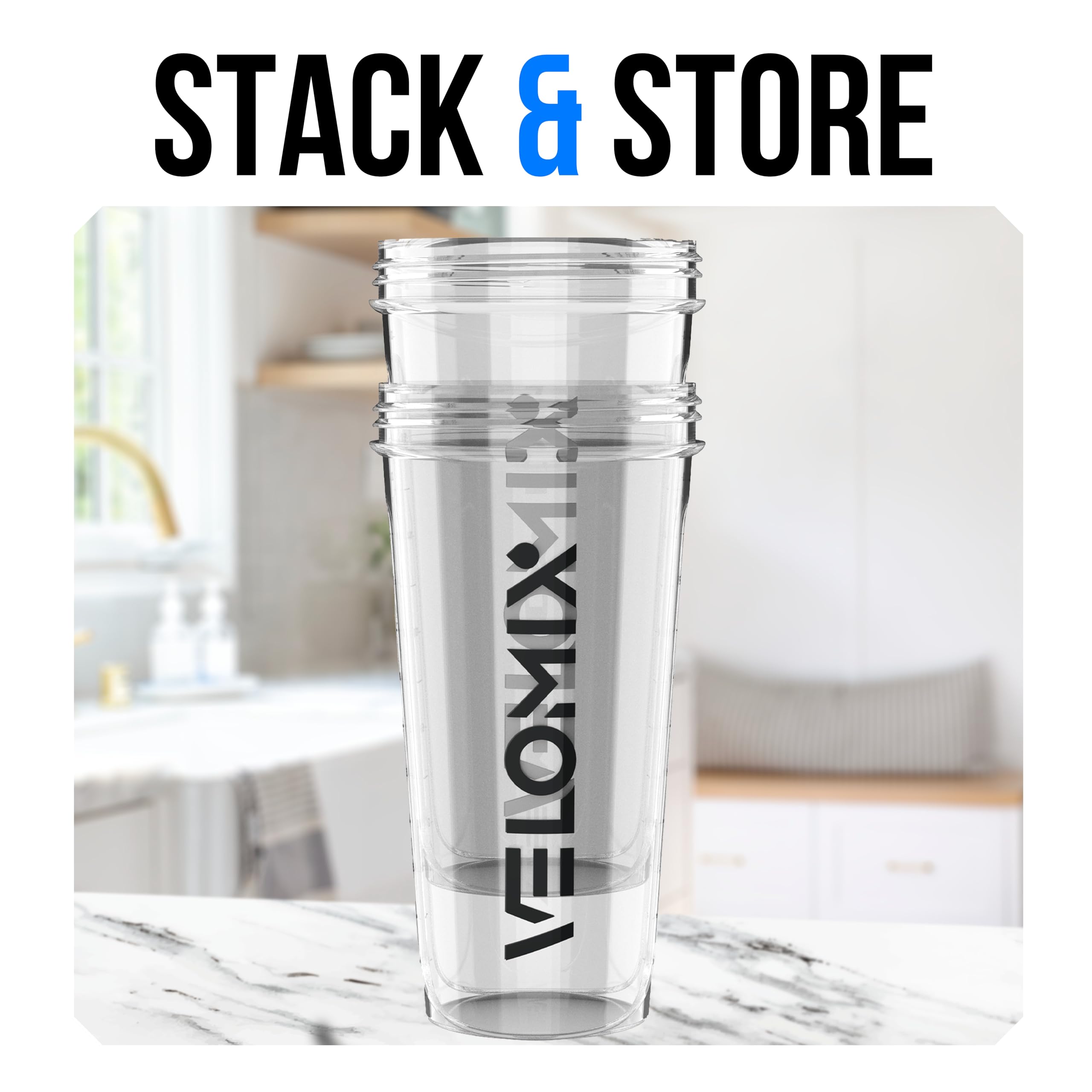 VELOMIX -2 Pack- 28 oz Protein Shaker Bottles for Protein Mixes - 2x Wire Whisk | Leak Proof Shaker Cups for Protein Shakes | Protein Shaker Bottle Pack (Black/Transparent)