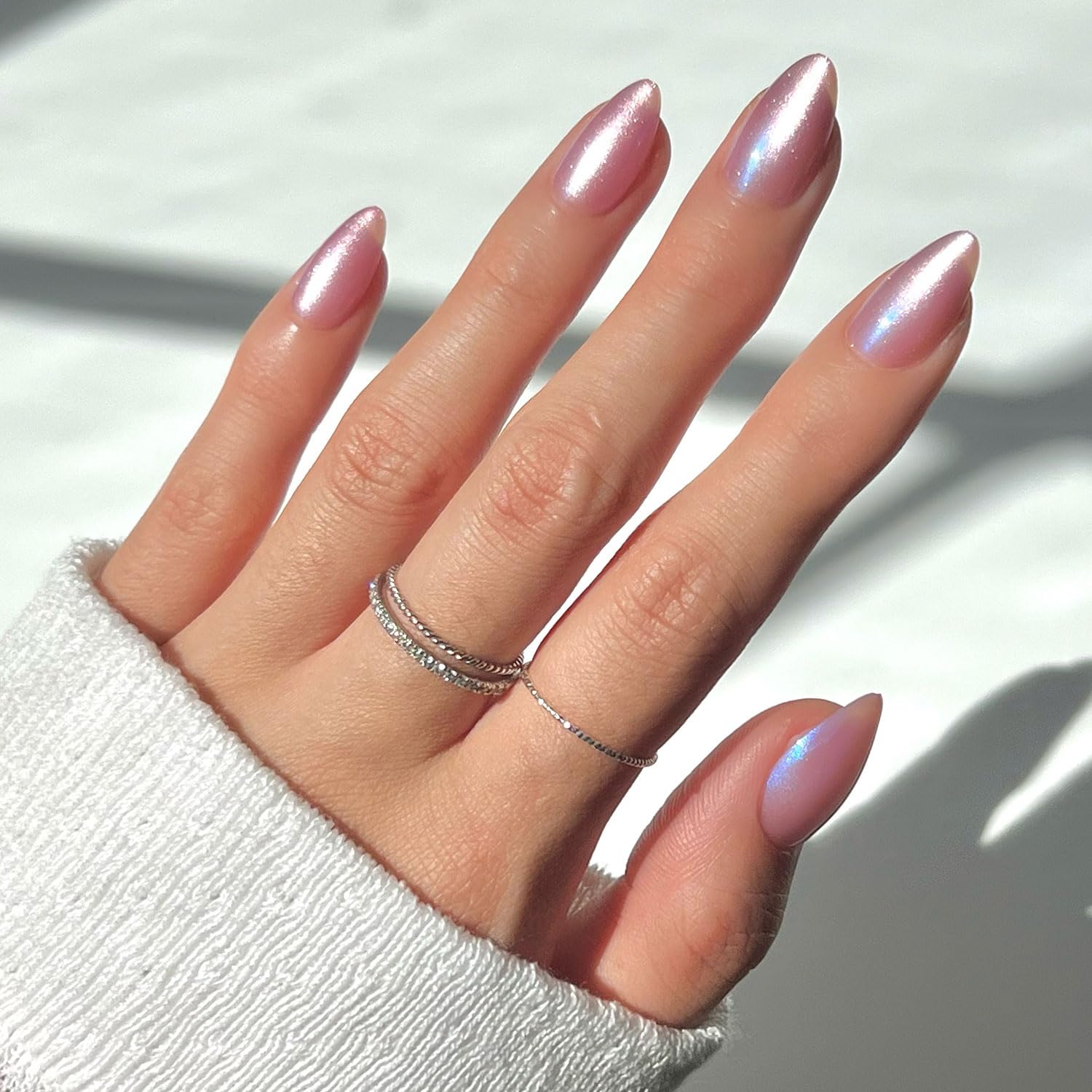 Glamnetic Press On Nails - MaDamn | French Tip UV Finish Short Pointed Almond Fake Nails, Salon Quality Semi-Transparent Nails in 12 Sizes - 24 Nail Kit with Glue