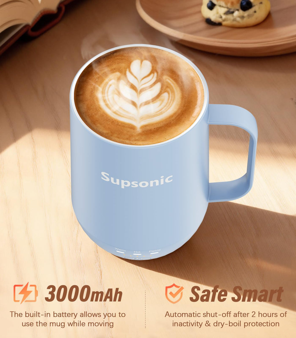 Supsonic - 16oz Self Heating Coffee Mug, Smart Heated Coffee Mug Faster Direct-Contact Heating Up to 149°F, Coffee Mug Warmer Set with Auto Shut-Off - Gifts for Men Women | S2