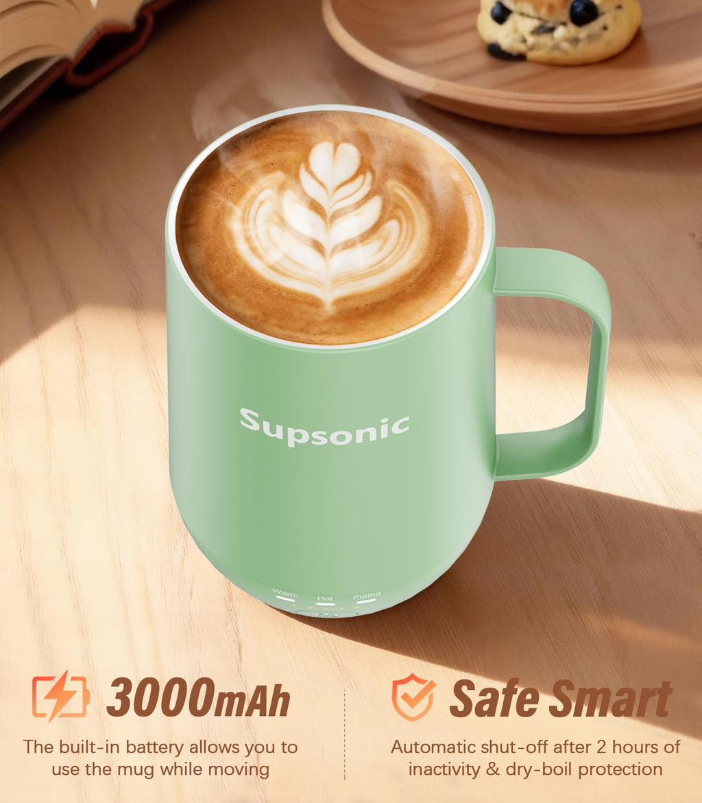 Supsonic - 16oz Self Heating Coffee Mug, Smart Heated Coffee Mug Faster Direct-Contact Heating Up to 149°F, Coffee Mug Warmer Set with Auto Shut-Off - Gifts for Men Women | S2