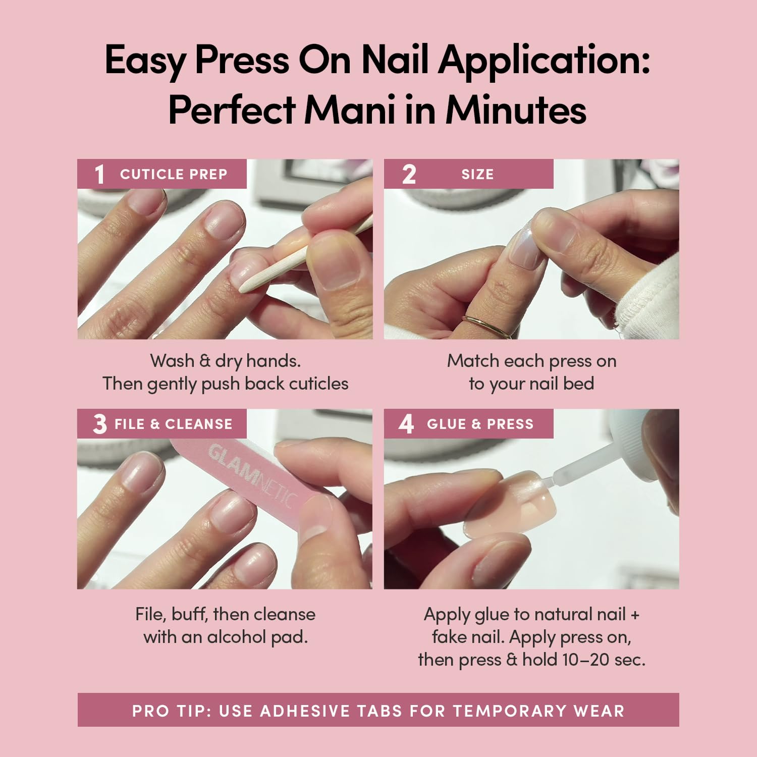 Glamnetic Press On Nails - MaDamn | French Tip UV Finish Short Pointed Almond Fake Nails, Salon Quality Semi-Transparent Nails in 12 Sizes - 24 Nail Kit with Glue