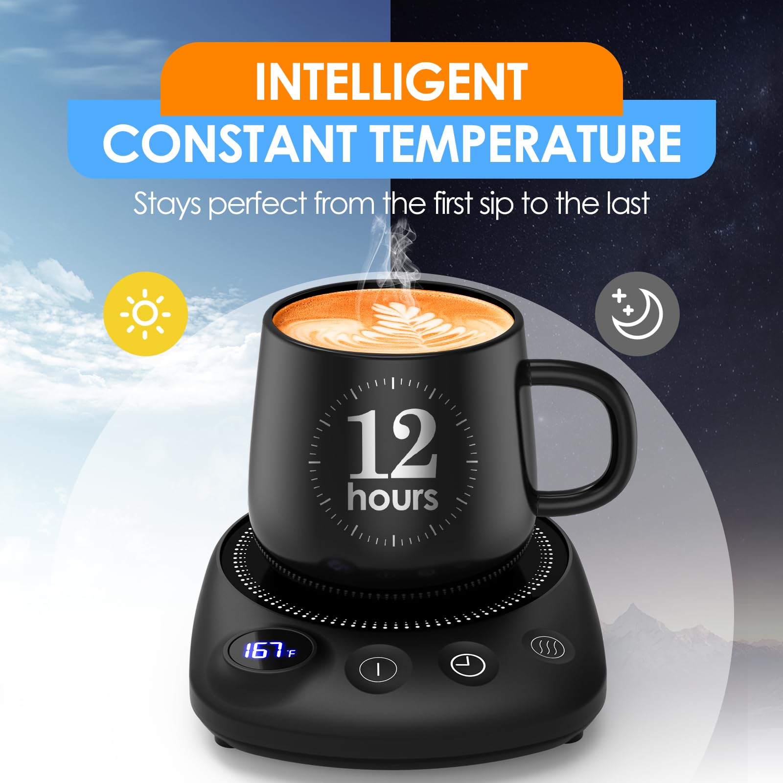 Coffee Mug Warmer - Fastest Heating & Highest Temperature, Coffee Cup Warmer for Desk Auto Shut Off, 4 Temp Settings & 1-12H Timer, Smart Electric Beverage Warmer for Coffee, Tea (Black)