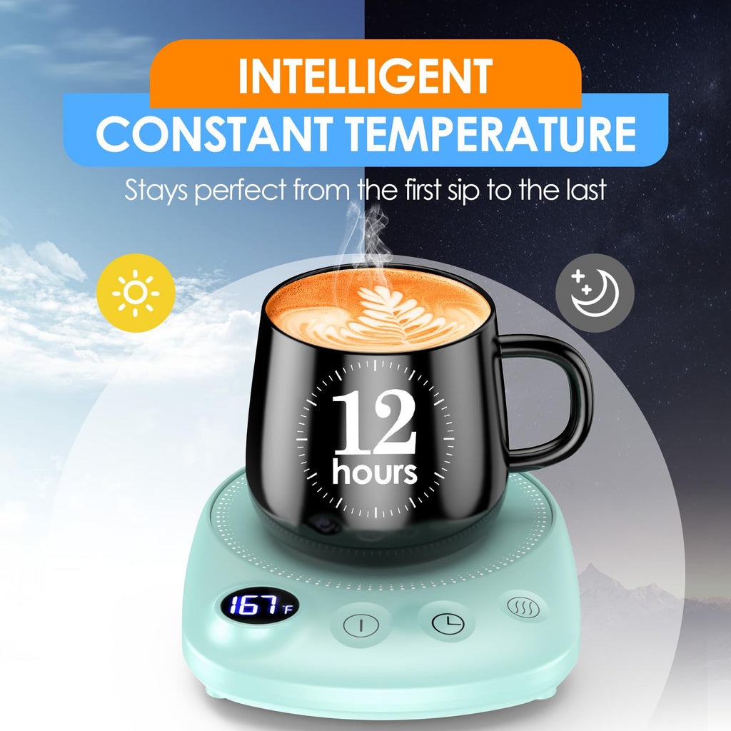 Coffee Mug Warmer - Fastest Heating & Highest Temperature, Coffee Cup Warmer for Desk Auto Shut Off, 4 Temp Settings & 1-12H Timer, Smart Electric Beverage Warmer for Coffee, Tea (Black)