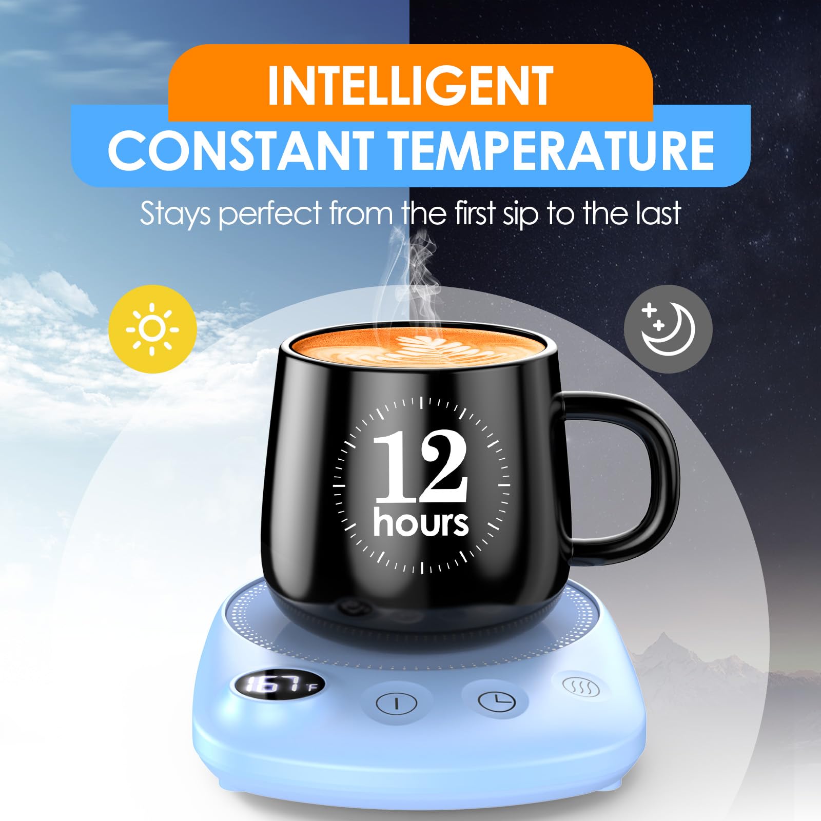 Coffee Mug Warmer - Fastest Heating & Highest Temperature, Coffee Cup Warmer for Desk Auto Shut Off, 4 Temp Settings & 1-12H Timer, Smart Electric Beverage Warmer for Coffee, Tea (Black)