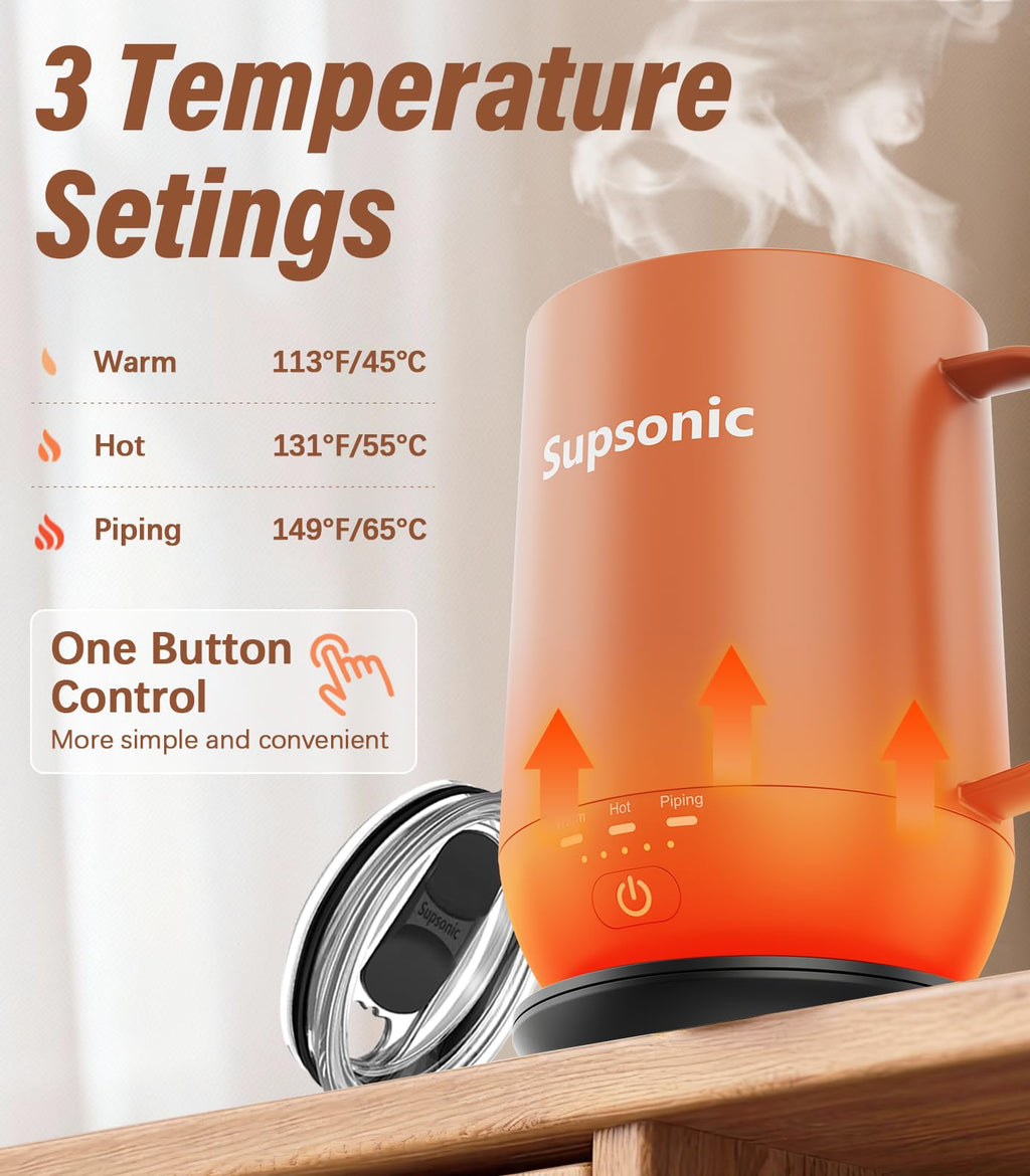 Supsonic - 16oz Self Heating Coffee Mug, Smart Heated Coffee Mug Faster Direct-Contact Heating Up to 149°F, Coffee Mug Warmer Set with Auto Shut-Off - Gifts for Men Women | S2