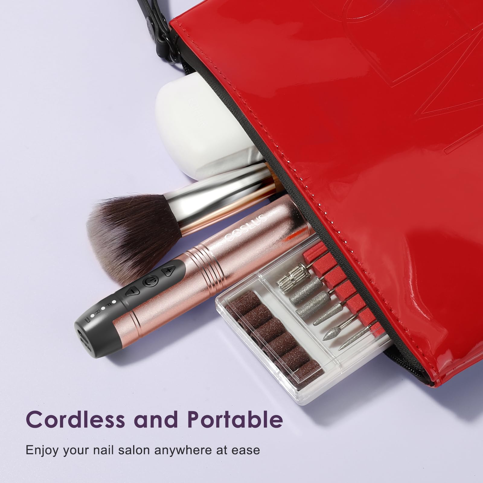 COSLUS C20 Cordless Nail Drill Electric File: Professional for Acrylic Gel Dip Powder Nails, Portable All-in-One Nail Drill Machine Kit for Manicure & Pedicure, Rechargeable Lightweight, Purple