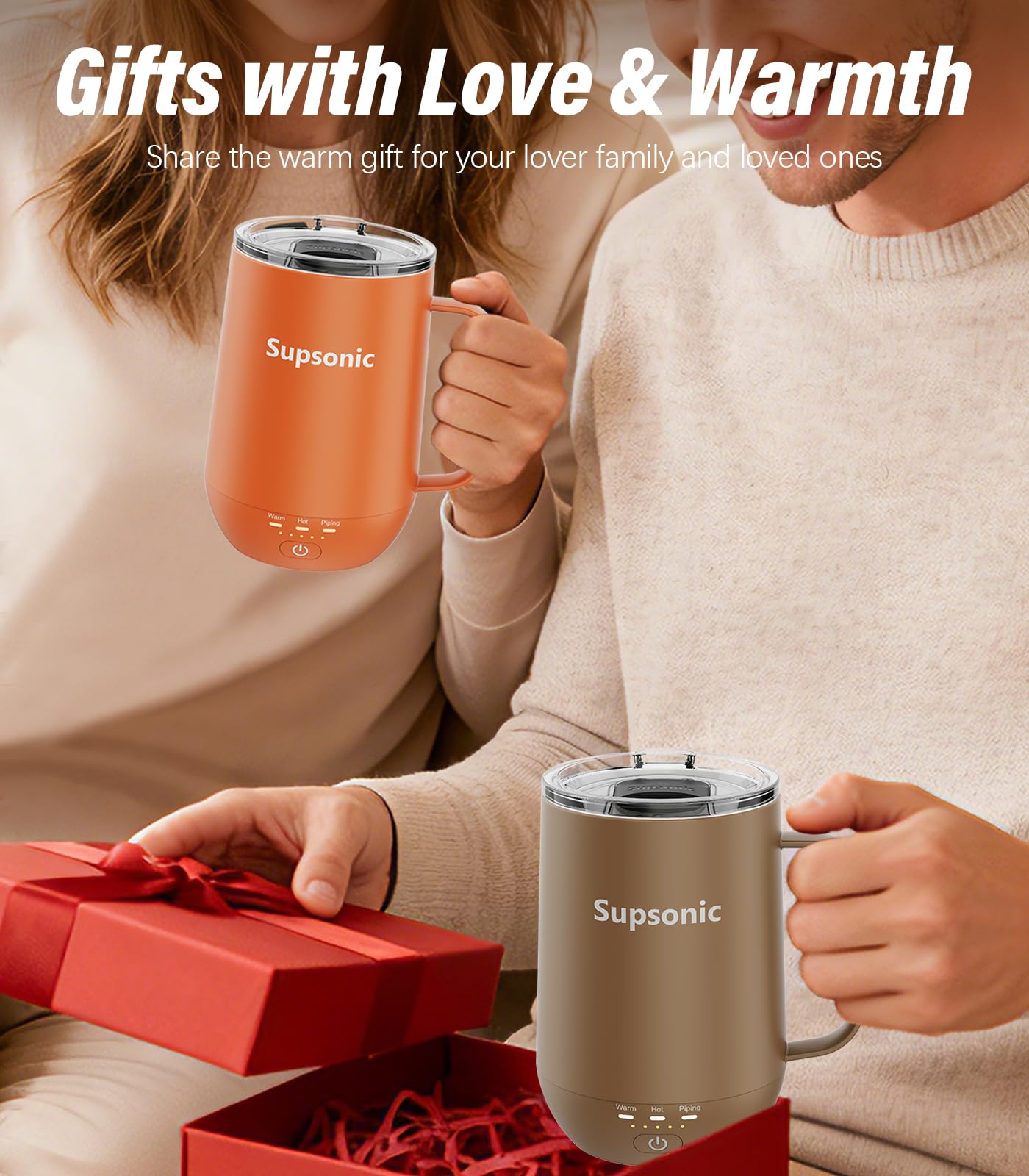 Supsonic - 16oz Self Heating Coffee Mug, Smart Heated Coffee Mug Faster Direct-Contact Heating Up to 149°F, Coffee Mug Warmer Set with Auto Shut-Off - Gifts for Men Women | S2