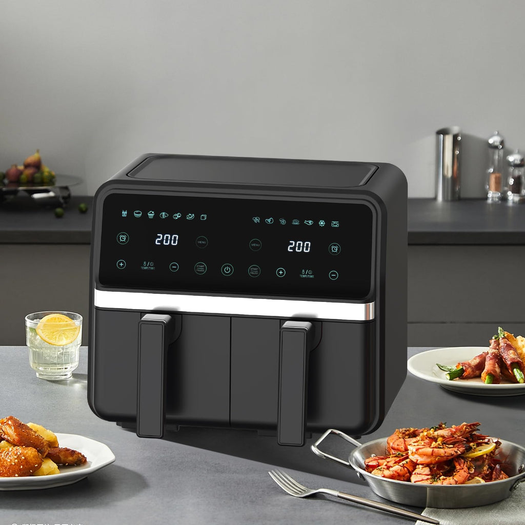 4QT+4QT Dual Basket Air Fryer - Digital Touchscreen, Smart Sync Finish,Auto Shutoff, 2 Independent Nonstick Dishwasher-Safe Frying Baskets - 8 Quart Digital Double Air Fryer