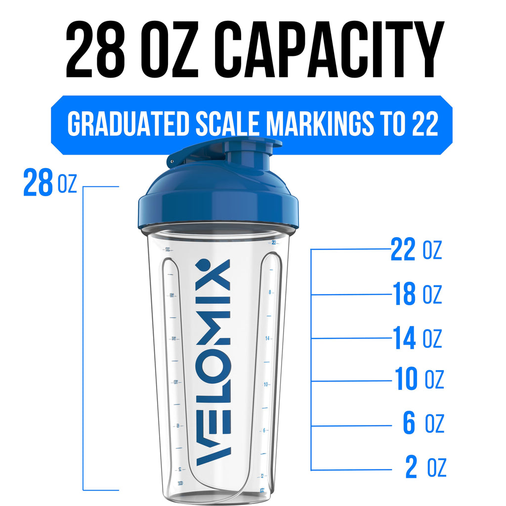 VELOMIX -2 Pack- 28 oz Protein Shaker Bottles for Protein Mixes - 2x Wire Whisk | Leak Proof Shaker Cups for Protein Shakes | Protein Shaker Bottle Pack (Black/Transparent)