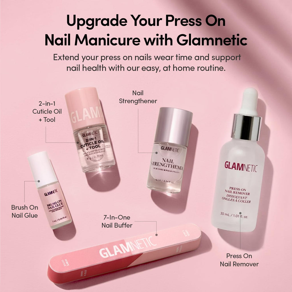 Glamnetic Press On Nails - MaDamn | French Tip UV Finish Short Pointed Almond Fake Nails, Salon Quality Semi-Transparent Nails in 12 Sizes - 24 Nail Kit with Glue