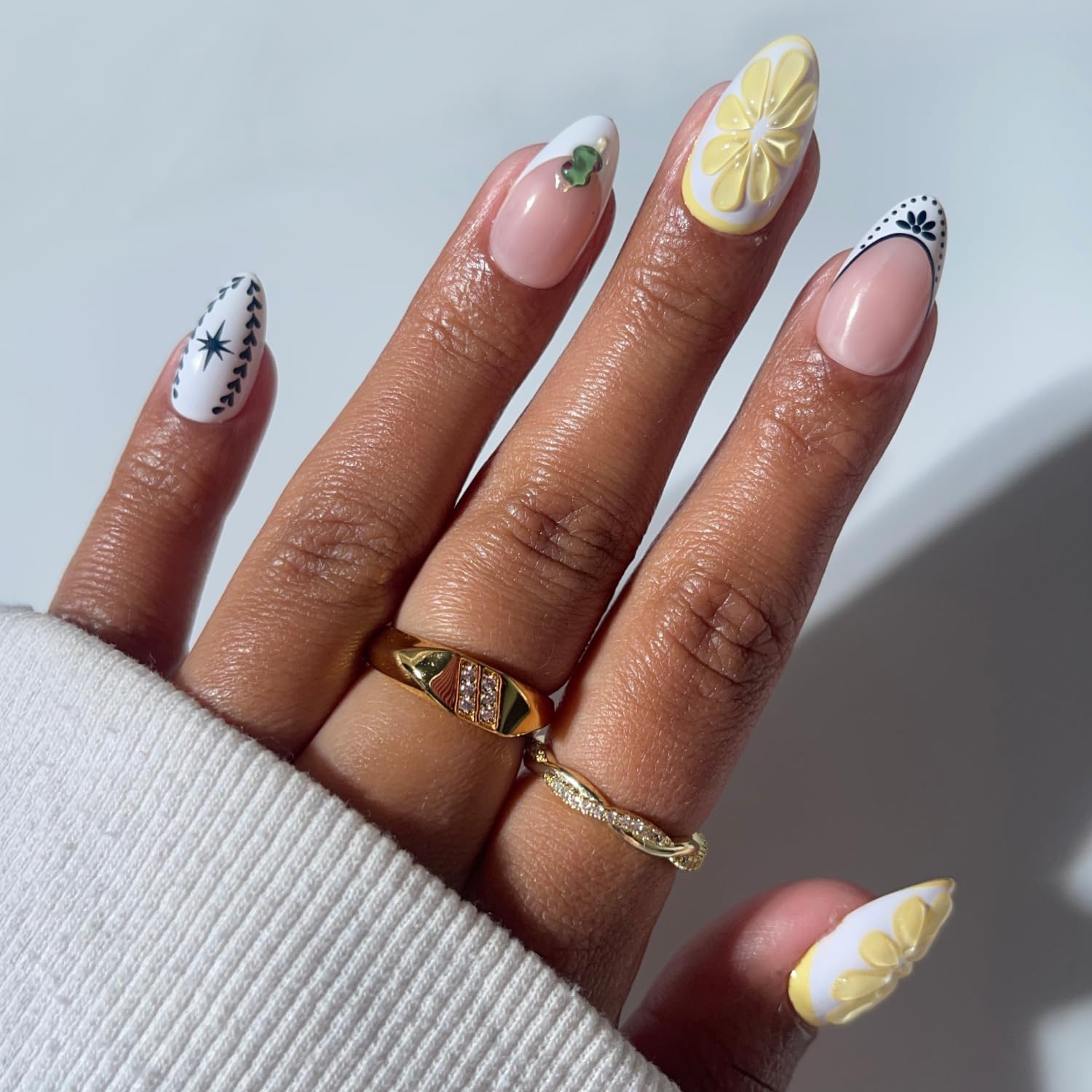 Glamnetic Press On Nails - MaDamn | French Tip UV Finish Short Pointed Almond Fake Nails, Salon Quality Semi-Transparent Nails in 12 Sizes - 24 Nail Kit with Glue