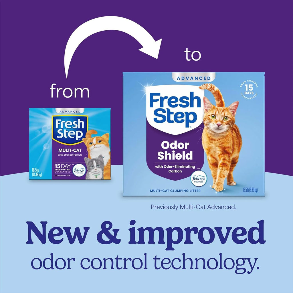 Fresh Step Odor Shield Multi Cat Clumping Cat Litter with Febreze Freshness, Low Dust, Odor Control with Ammonia Block Technology, Compatible in Automatic Litter Boxes, 14 lb.