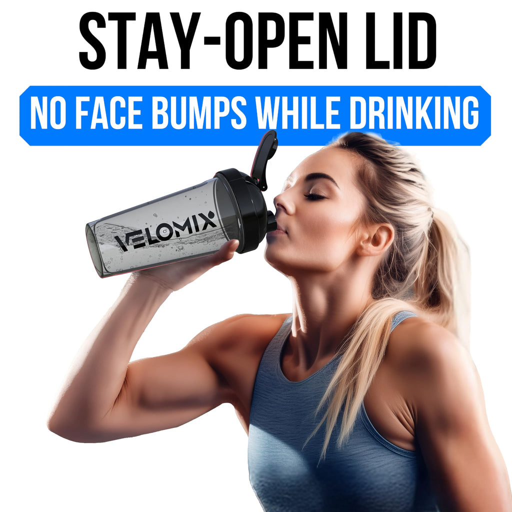 VELOMIX -2 Pack- 28 oz Protein Shaker Bottles for Protein Mixes - 2x Wire Whisk | Leak Proof Shaker Cups for Protein Shakes | Protein Shaker Bottle Pack (Black/Transparent)