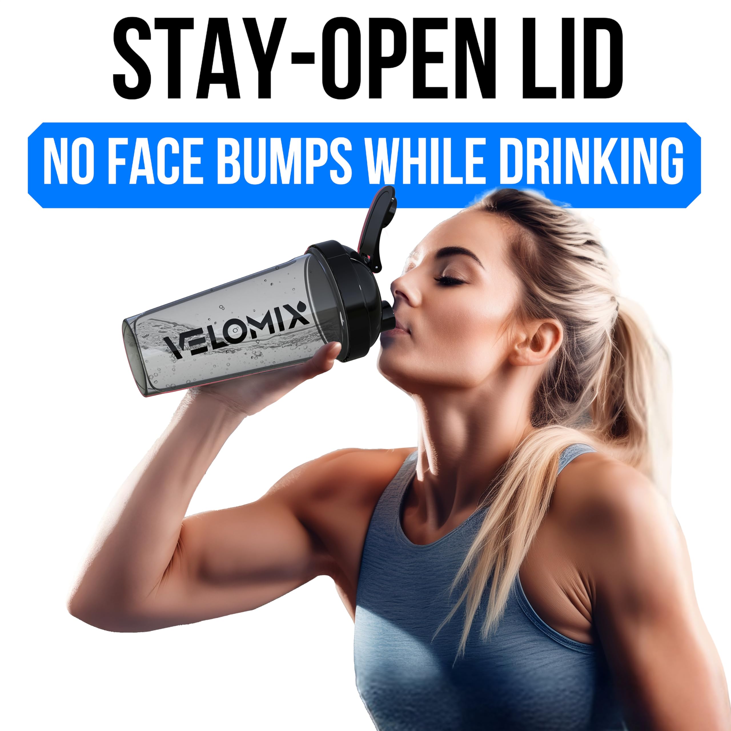 VELOMIX -2 Pack- 28 oz Protein Shaker Bottles for Protein Mixes - 2x Wire Whisk | Leak Proof Shaker Cups for Protein Shakes | Protein Shaker Bottle Pack (Black/Transparent)