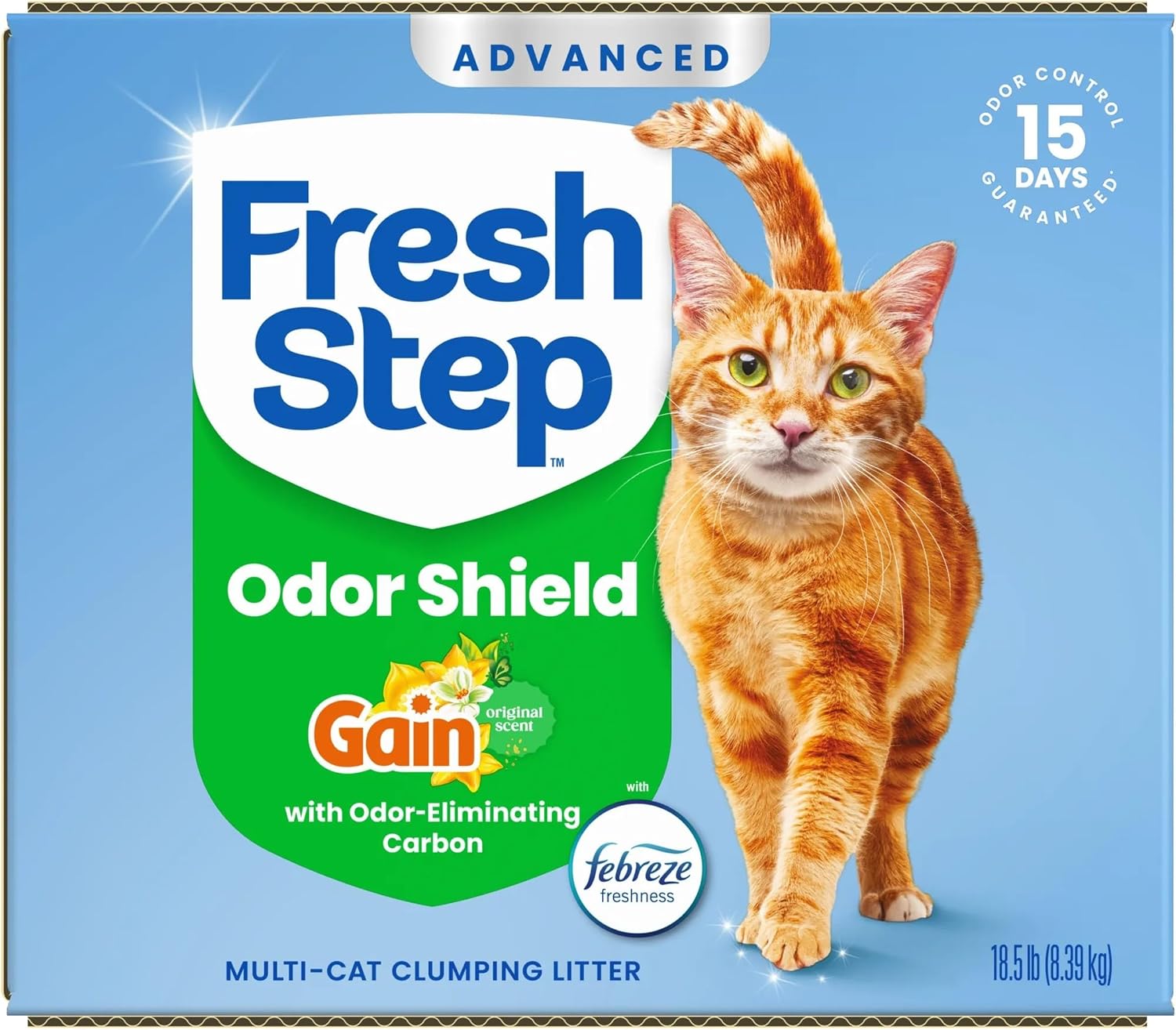 Fresh Step Odor Shield Multi Cat Clumping Cat Litter with Febreze Freshness, Low Dust, Odor Control with Ammonia Block Technology, Compatible in Automatic Litter Boxes, 14 lb.