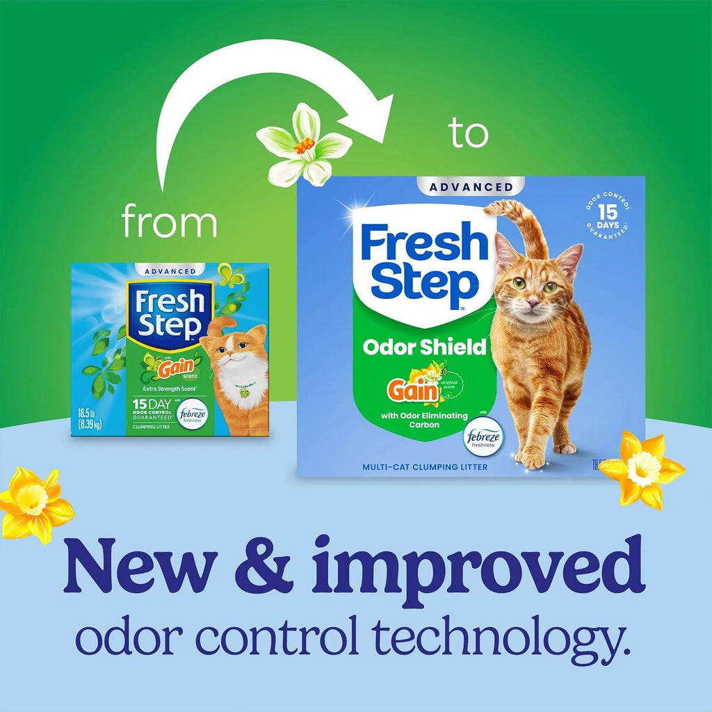 Fresh Step Odor Shield Multi Cat Clumping Cat Litter with Febreze Freshness, Low Dust, Odor Control with Ammonia Block Technology, Compatible in Automatic Litter Boxes, 14 lb.