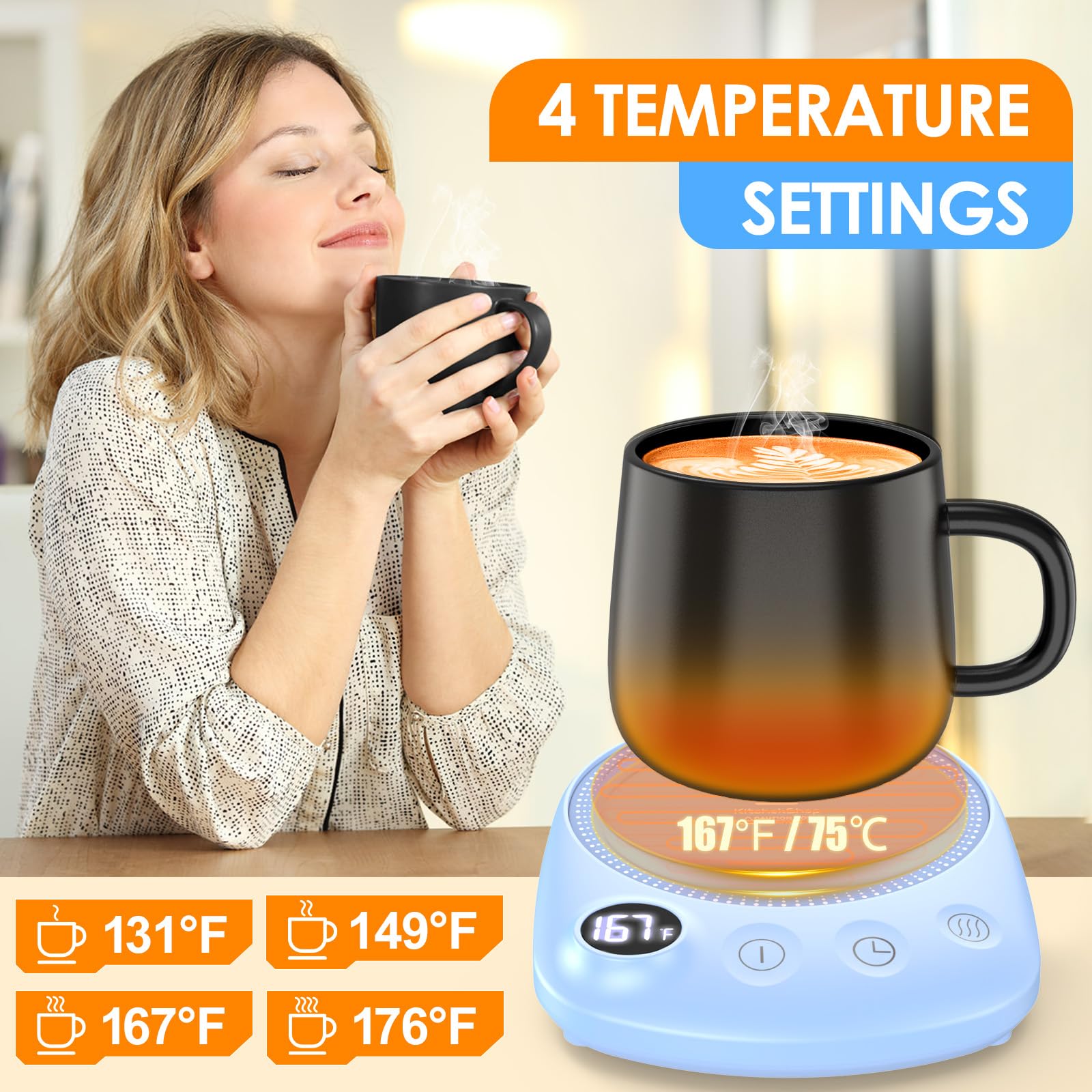 Coffee Mug Warmer - Fastest Heating & Highest Temperature, Coffee Cup Warmer for Desk Auto Shut Off, 4 Temp Settings & 1-12H Timer, Smart Electric Beverage Warmer for Coffee, Tea (Black)