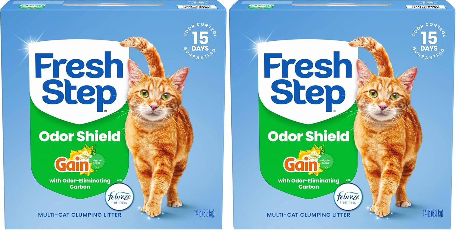 Fresh Step Odor Shield Multi Cat Clumping Cat Litter with Febreze Freshness, Low Dust, Odor Control with Ammonia Block Technology, Compatible in Automatic Litter Boxes, 14 lb.