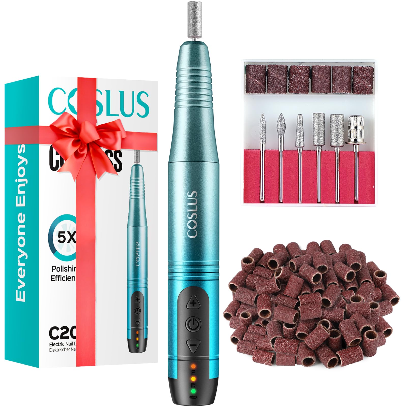 COSLUS C20 Cordless Nail Drill Electric File: Professional for Acrylic Gel Dip Powder Nails, Portable All-in-One Nail Drill Machine Kit for Manicure & Pedicure, Rechargeable Lightweight, Purple
