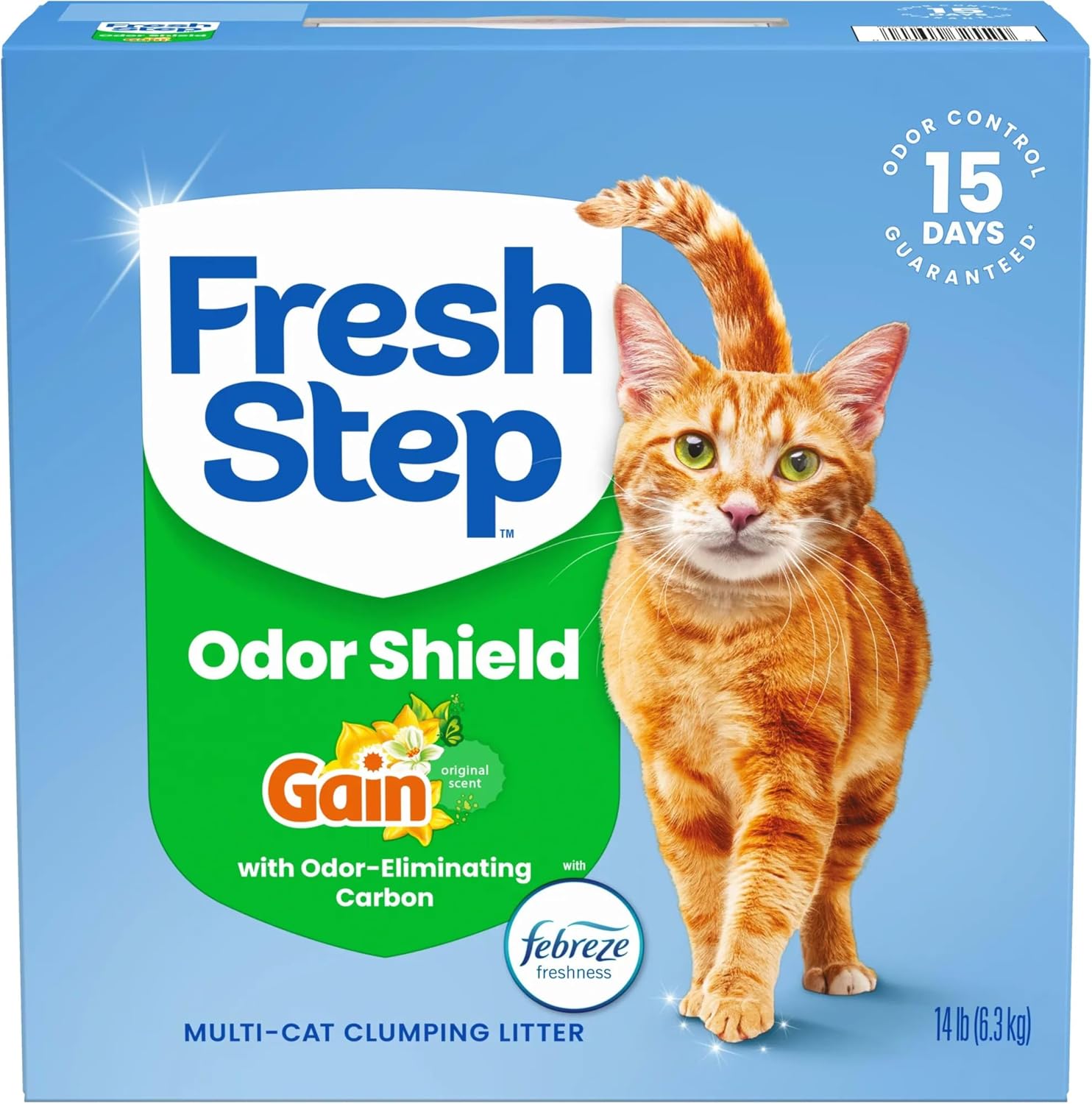 Fresh Step Odor Shield Multi Cat Clumping Cat Litter with Febreze Freshness, Low Dust, Odor Control with Ammonia Block Technology, Compatible in Automatic Litter Boxes, 14 lb.