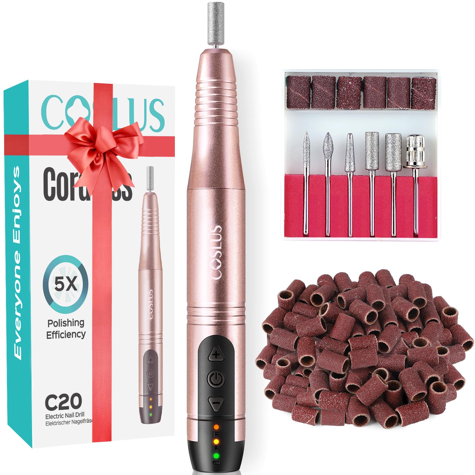 COSLUS C20 Cordless Nail Drill Electric File: Professional for Acrylic Gel Dip Powder Nails, Portable All-in-One Nail Drill Machine Kit for Manicure & Pedicure, Rechargeable Lightweight, Purple