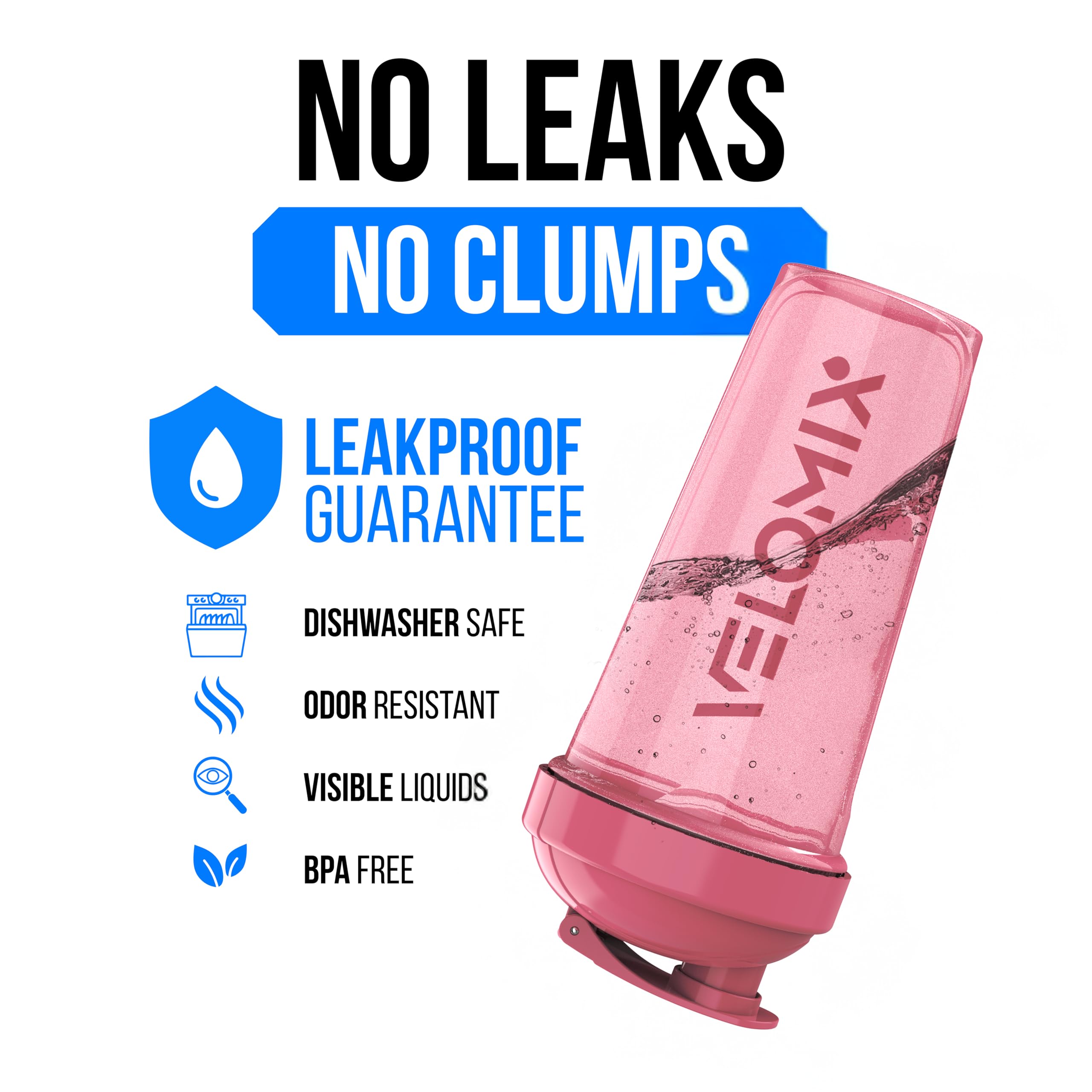 VELOMIX -2 Pack- 28 oz Protein Shaker Bottles for Protein Mixes - 2x Wire Whisk | Leak Proof Shaker Cups for Protein Shakes | Protein Shaker Bottle Pack (Black/Transparent)