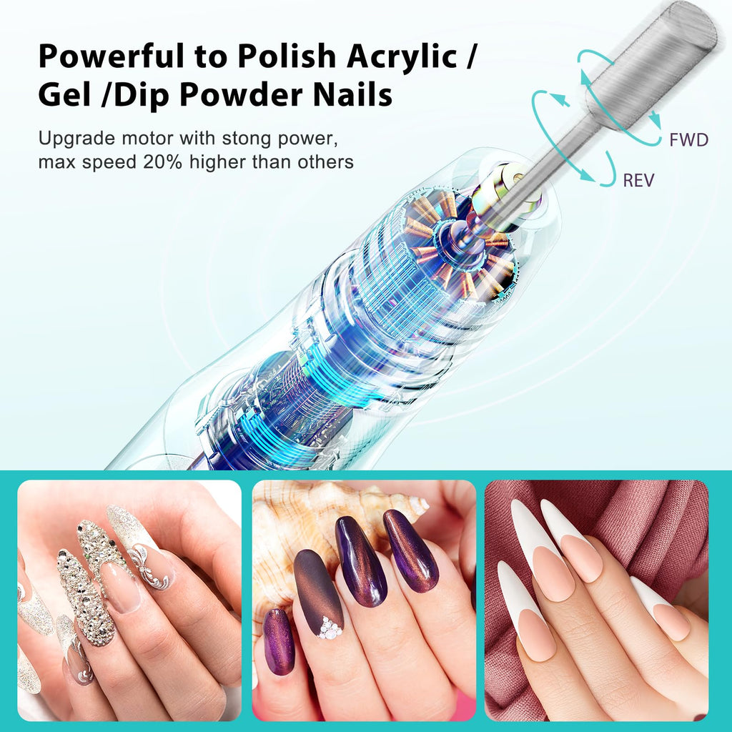 COSLUS C20 Cordless Nail Drill Electric File: Professional for Acrylic Gel Dip Powder Nails, Portable All-in-One Nail Drill Machine Kit for Manicure & Pedicure, Rechargeable Lightweight, Purple